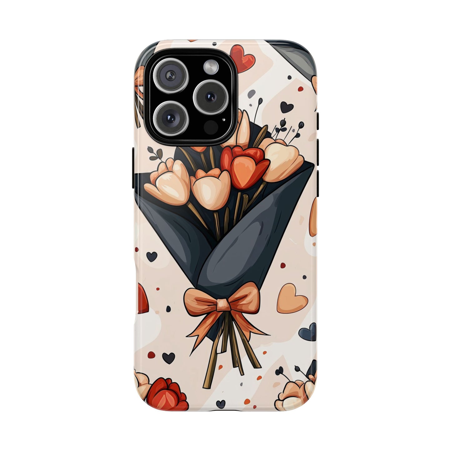 Romantic Bouquet Floral Phone Case for iPhone, Samsung & Pixel | Cute Heart & Flowers Design | Soft Matte Finish