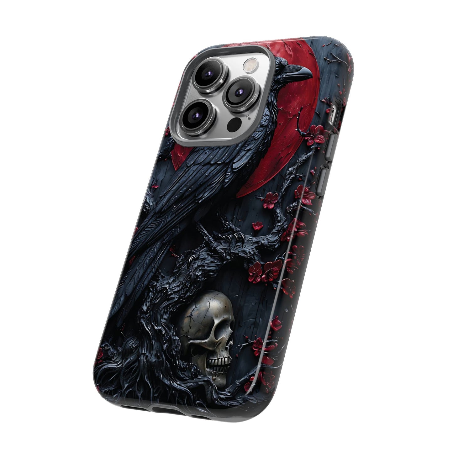 Gothic Sculpture Of Raven On Charcoal Tree Branch phone case design