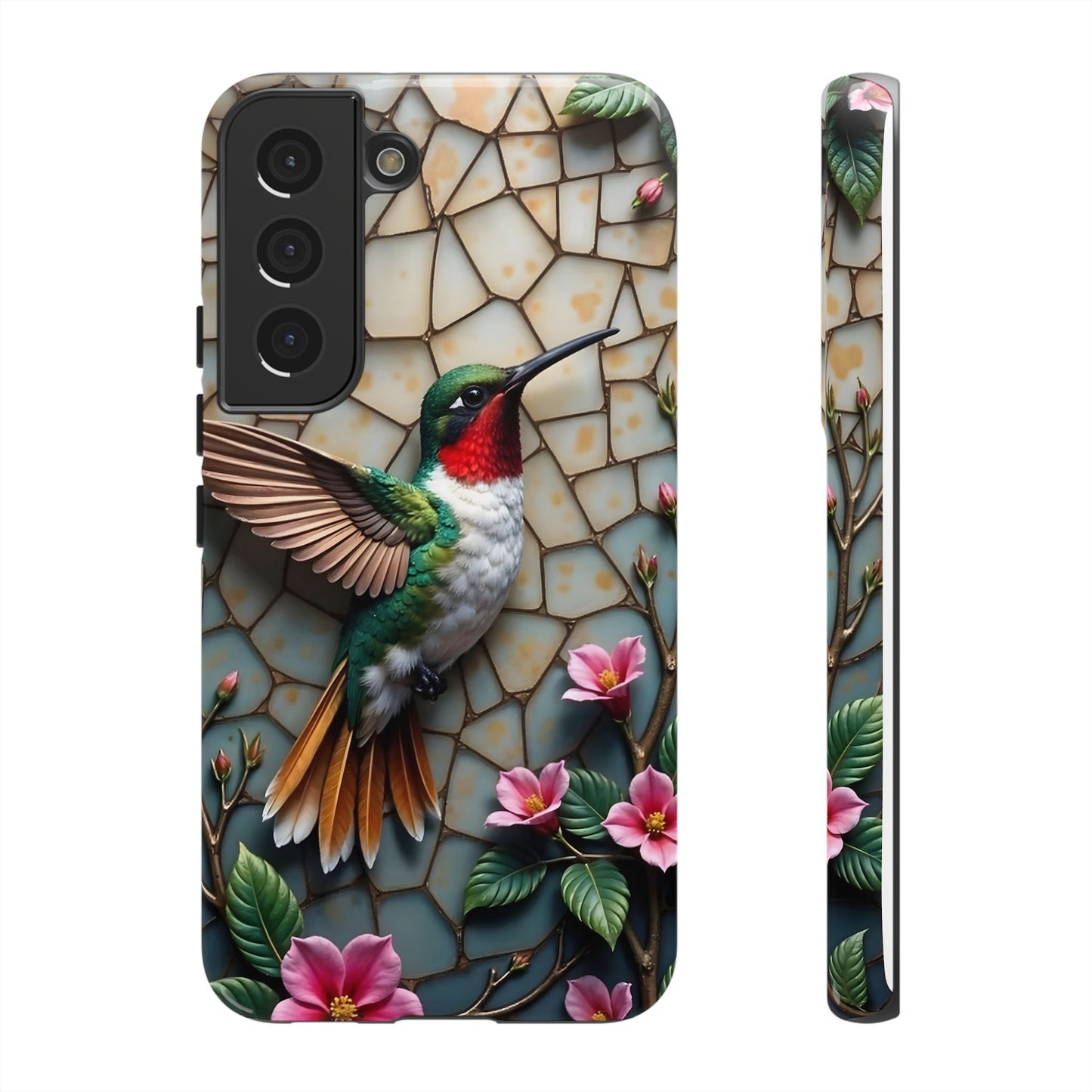 Vivid Hummingbird with Blossoming Branches | Artistic Mosaic Style