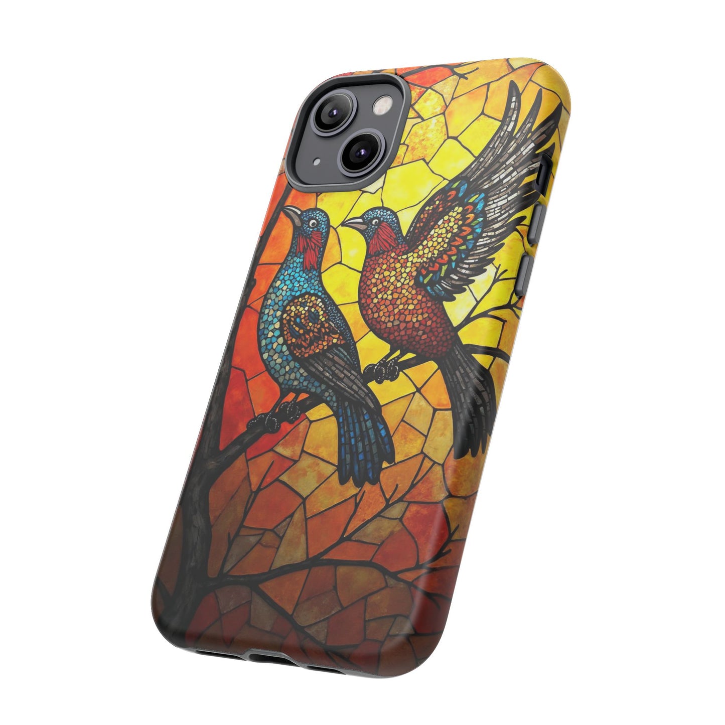 Vibrant Hummingbirds with Stained Glass Charm