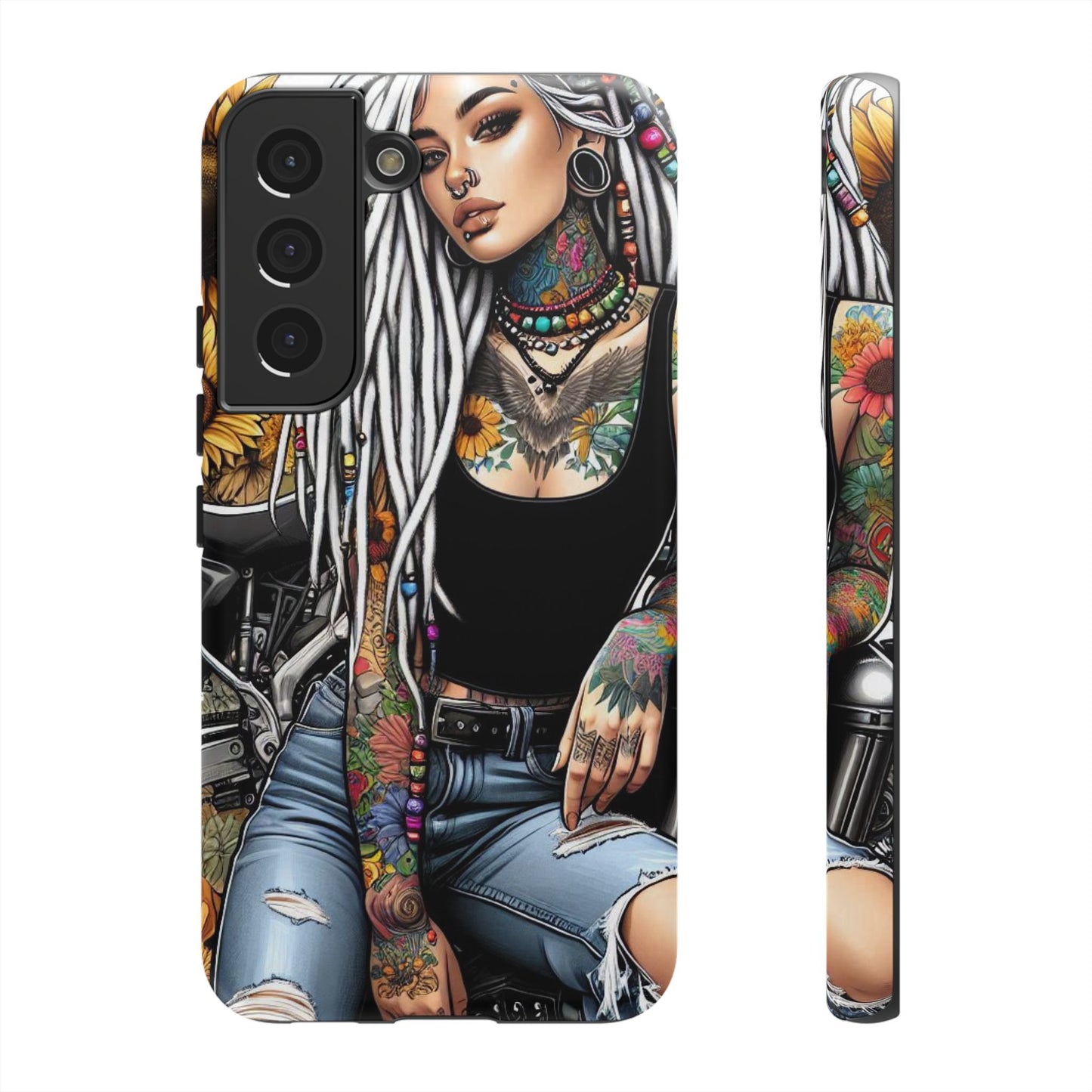 Sunflower Biker Queen – Bohemian Tattooed Rebel Mobile Cover