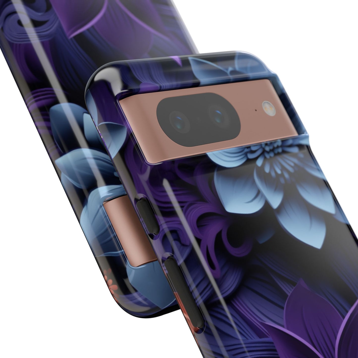 3D Floral Elegance Mobile Case – Midnight Blue & Purple Bloom