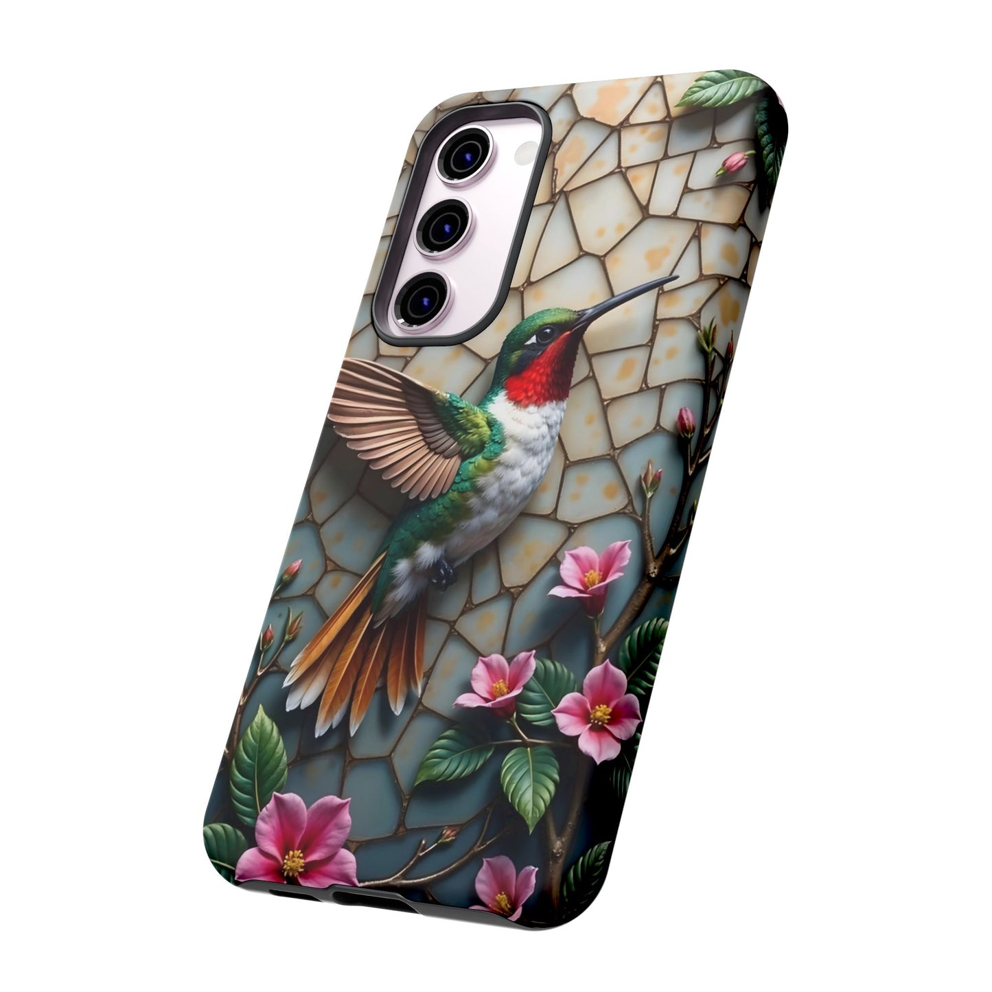 Vivid Hummingbird with Blossoming Branches | Artistic Mosaic Style