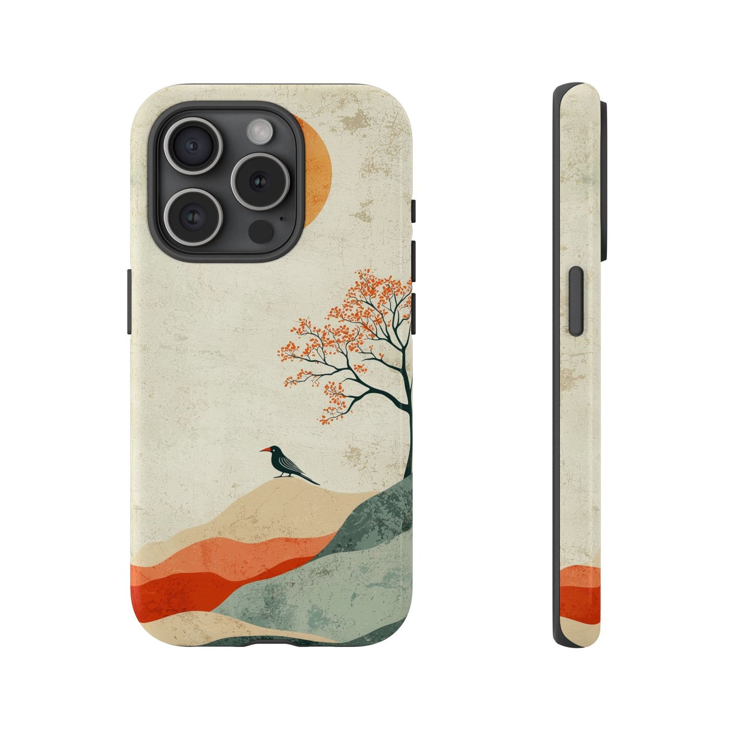 Crimson Solitude: A Minimalist Landscape Phone Case for iPhone, Samsung & Pixel