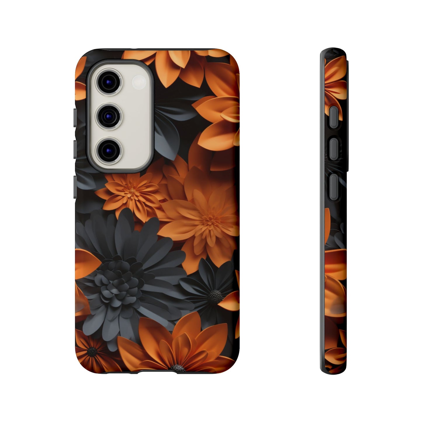 Orange & Black 3D Floral Mobile Case