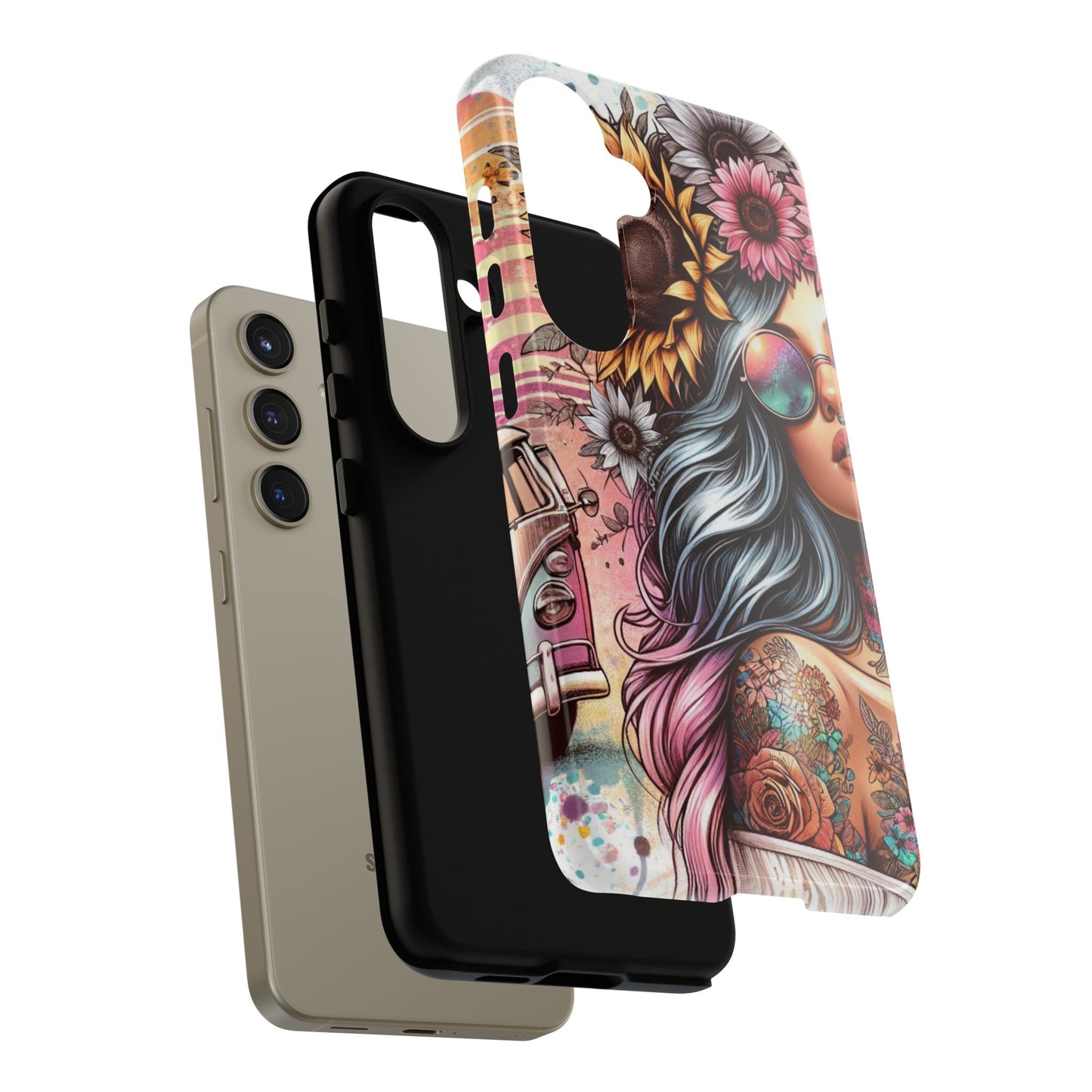 Retro Boho Wanderer – Sunflower Hippie Van Mobile Cover