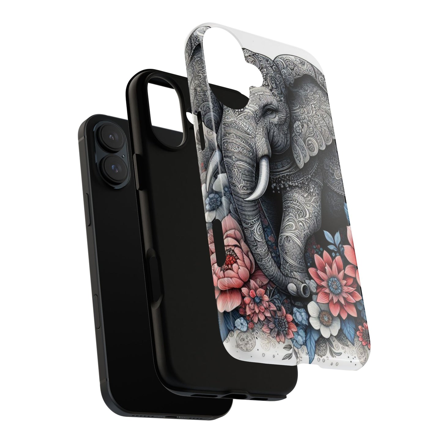 Mandala Elephant Mobile Cover – Elegant Black & White Floral Art