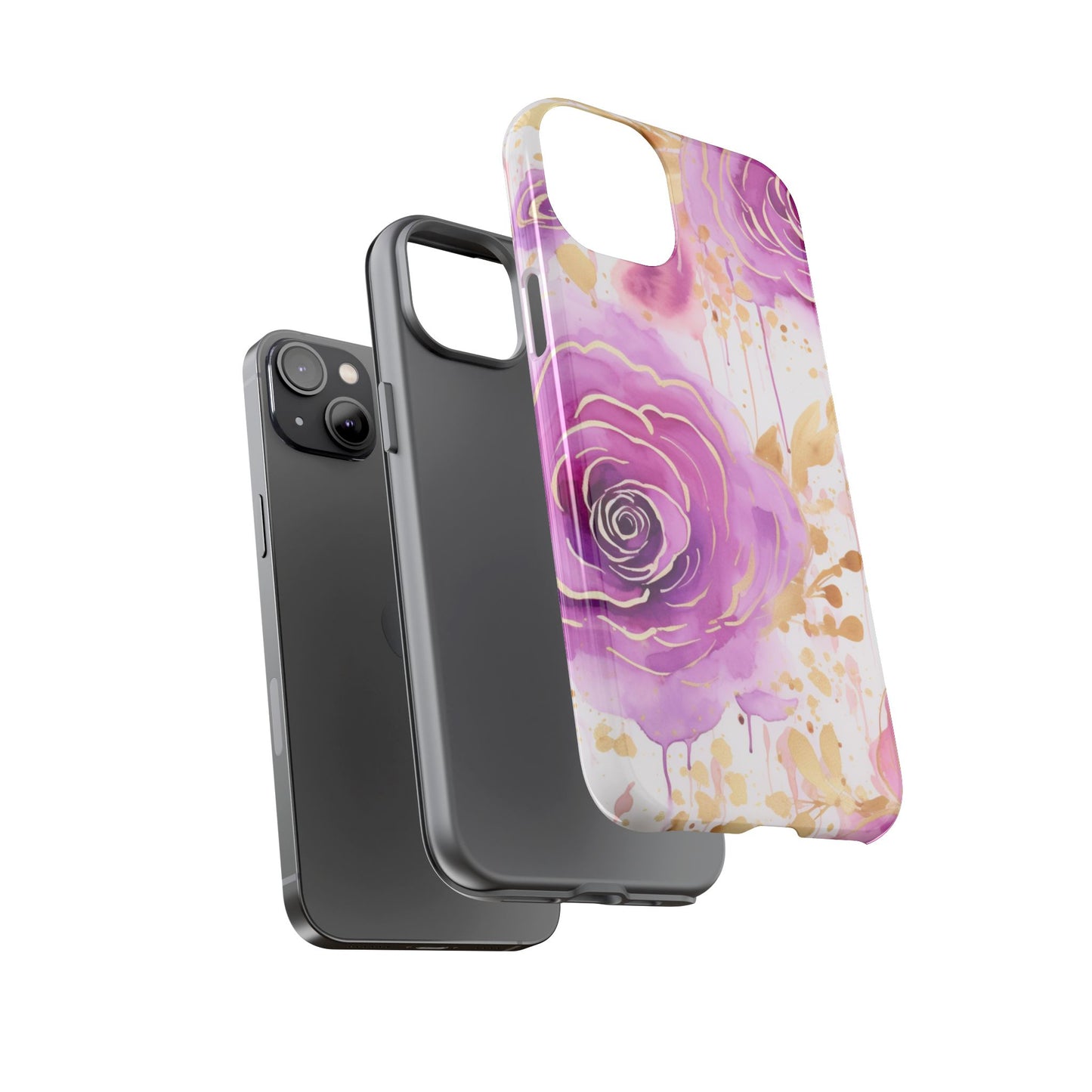 Elegant Purple-Gold Watercolor Rose Mobile Case