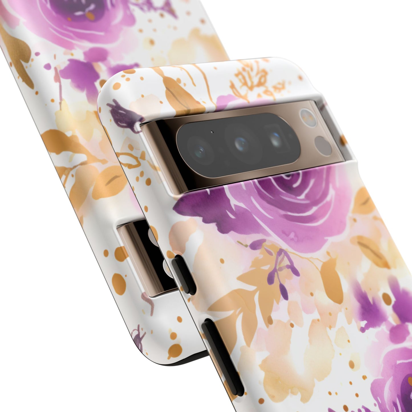 Purple Bloom Watercolor Mobile Case – Artistic Elegance in Gold & Lilac
