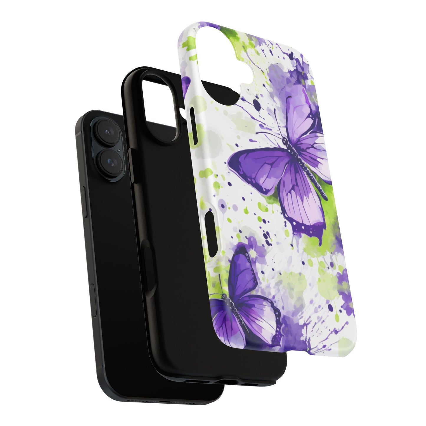 Vibrant Purple Butterfly Splash Mobile Cover – Artistic Green & Violet Aesthetic
