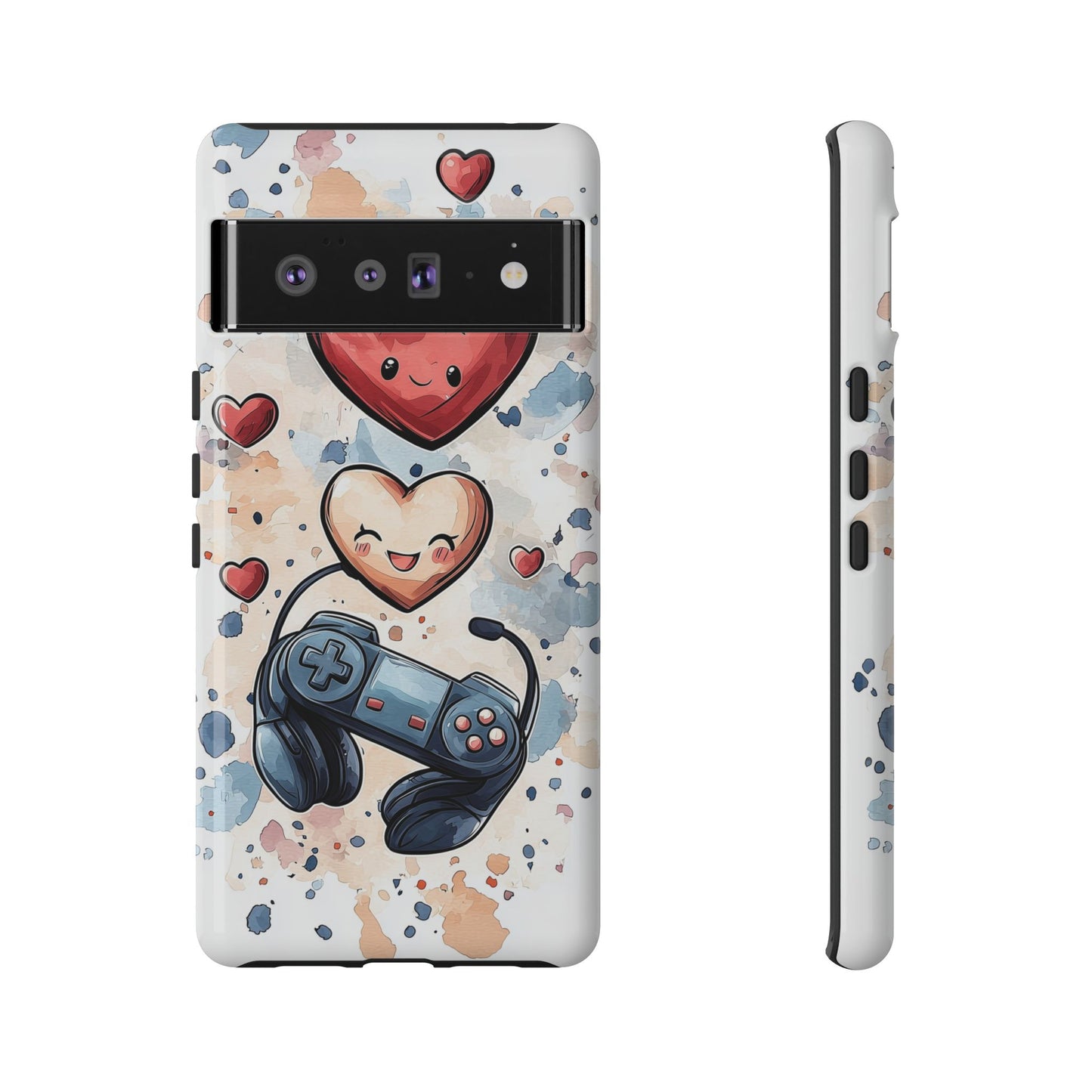 Gaming Love: Kawaii Hearts Anime Phone Case for iPhone, Samsung, Google Pixel
