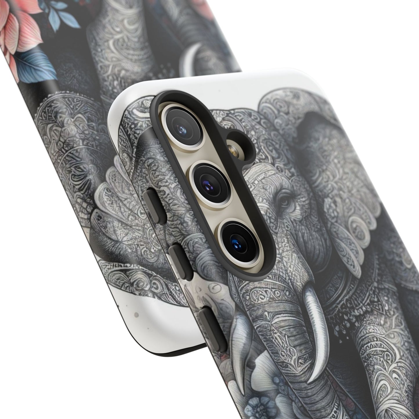Mandala Elephant Mobile Cover – Elegant Black & White Floral Art