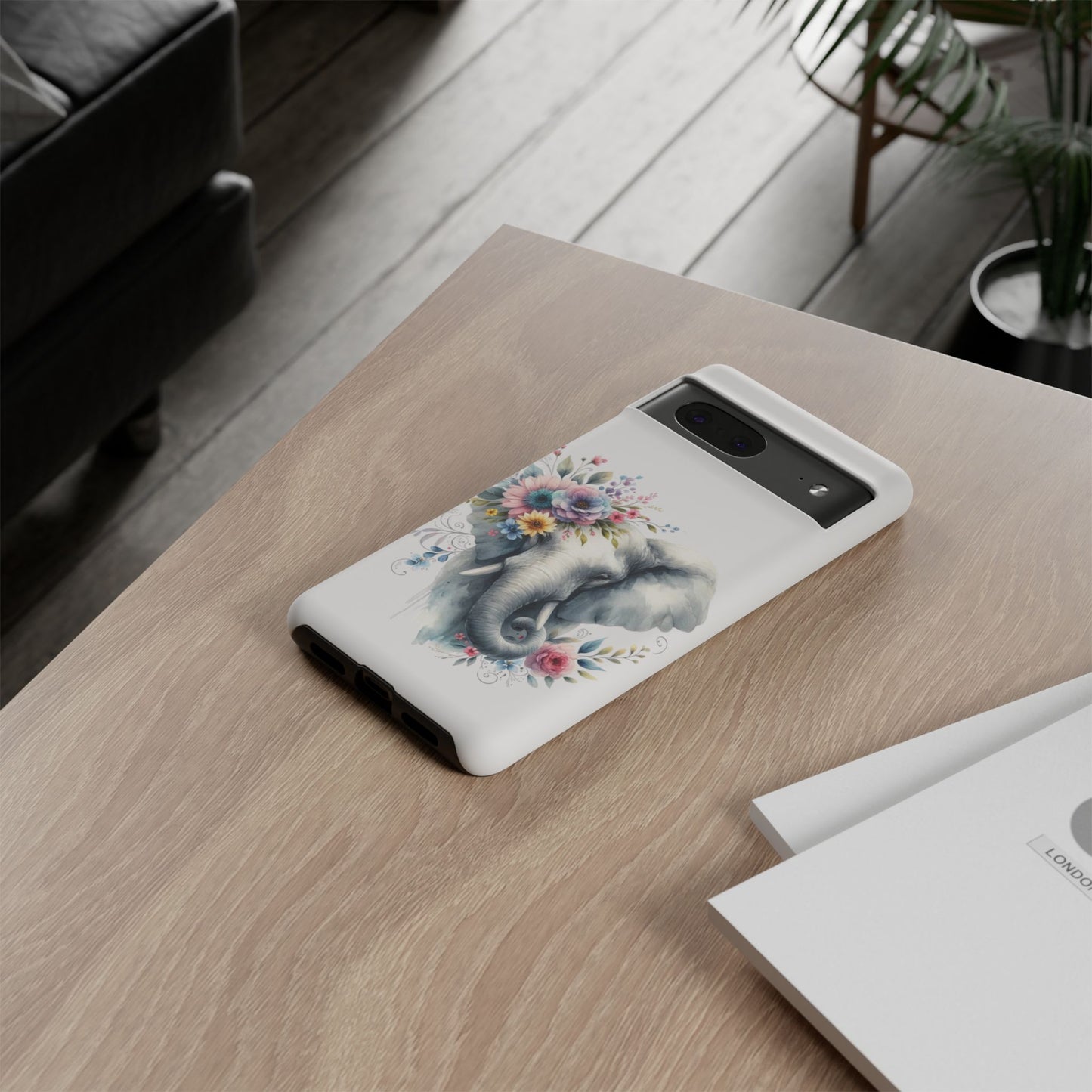 Floral Elephant Mobile Cover – Elegant Watercolor Art