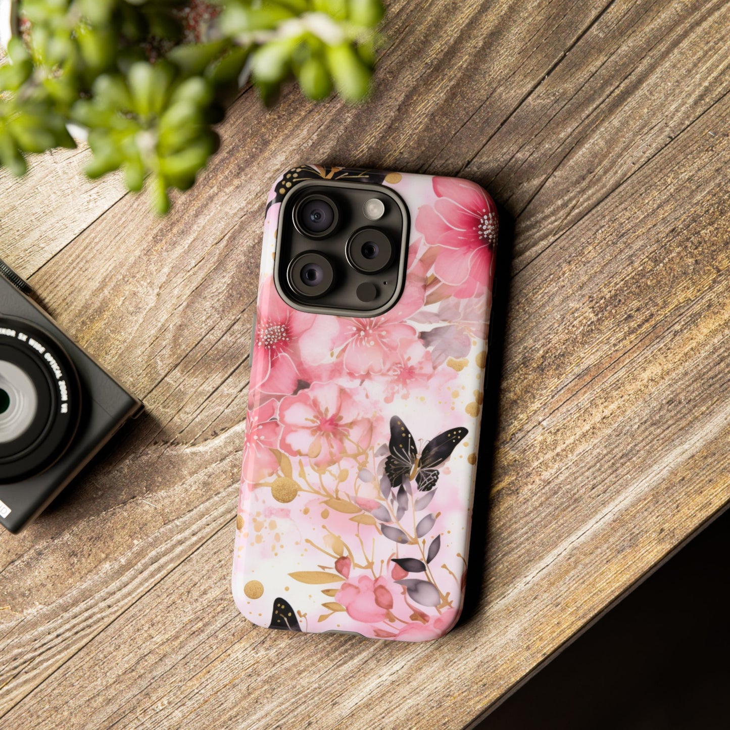 Pink Blossom & Gold Butterfly Mobile Case