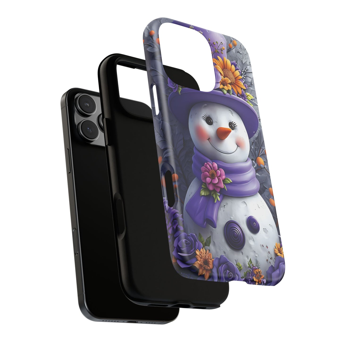 Cheerful Snowman With Colorful Floral Hat And Scarf phone case design