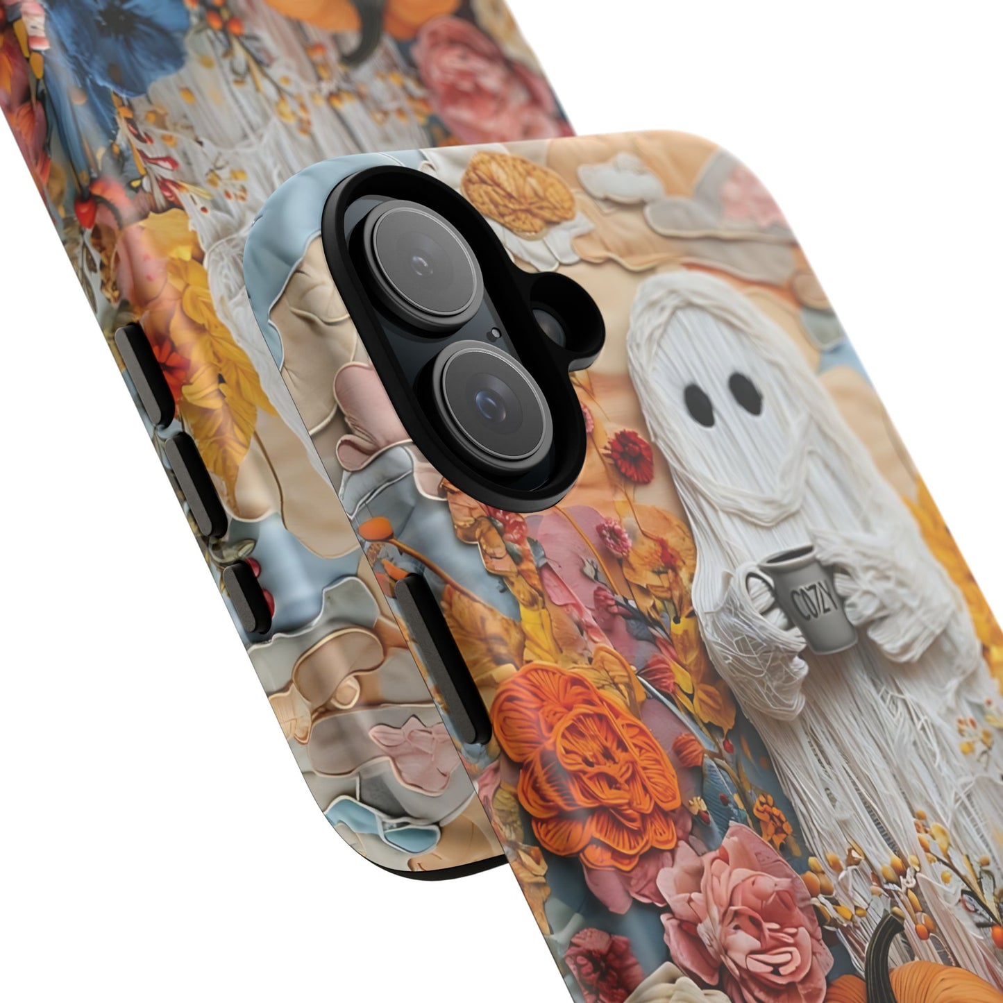 Colorful Whimsical Artwork of Ghost in Autumn Scene phone case design.