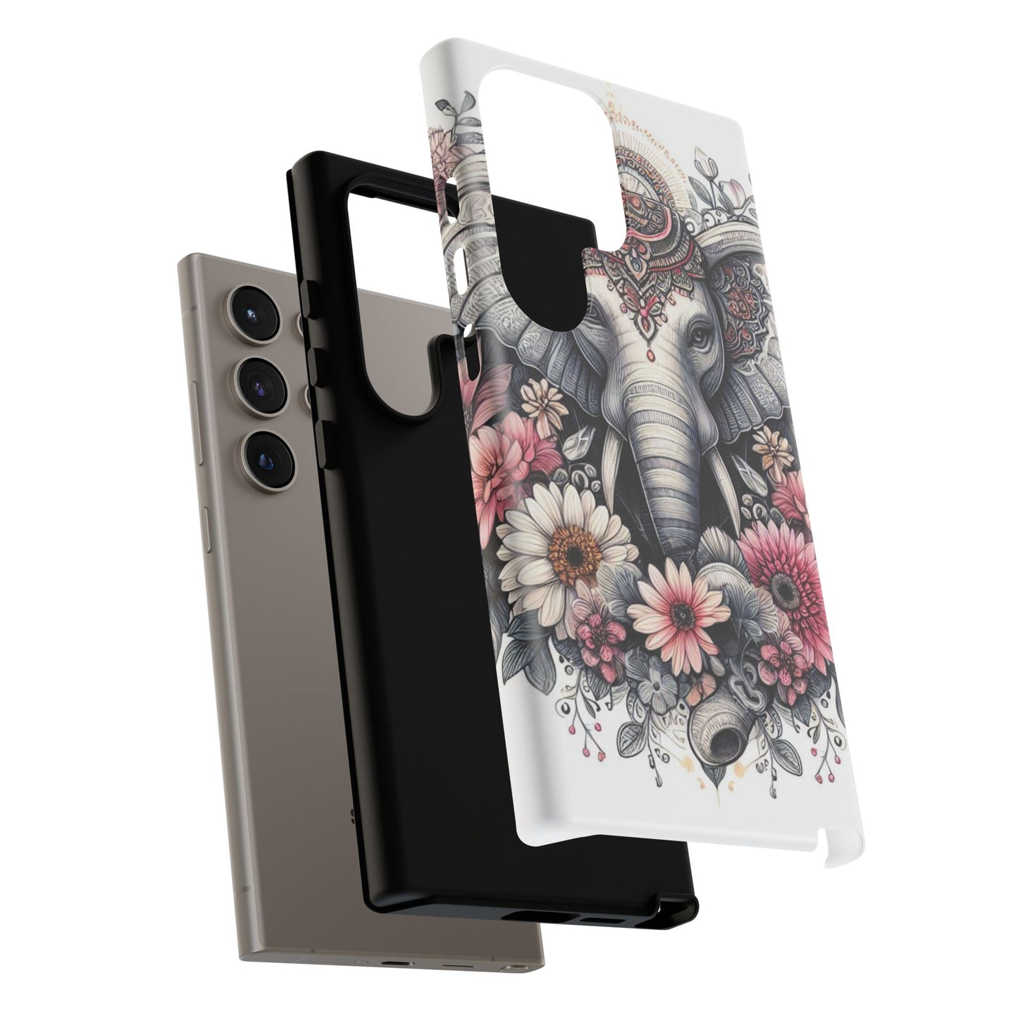Royal Elephant Mandala Phone Case – Intricate Bohemian Floral Design