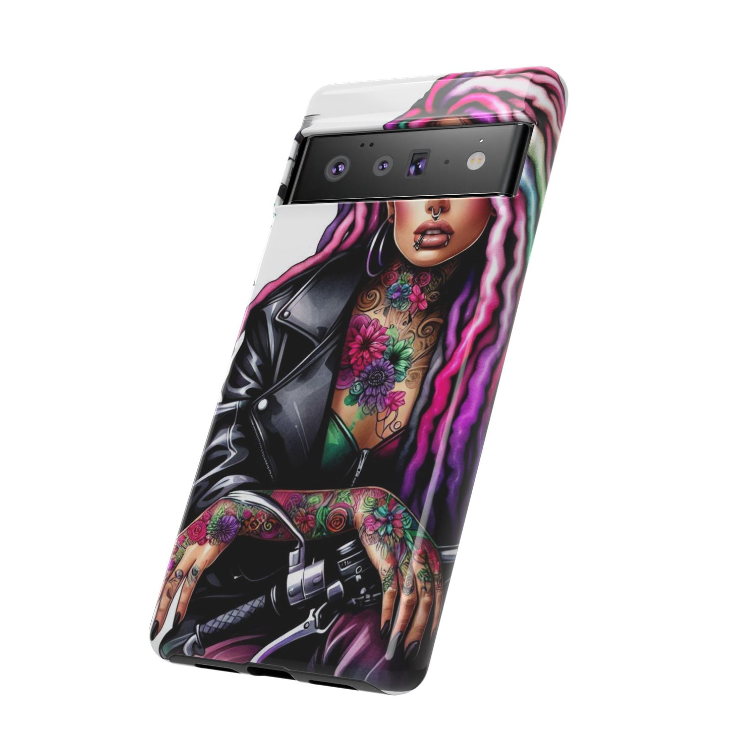 Neon Rebel – Vibrant Biker Queen Mobile Cover