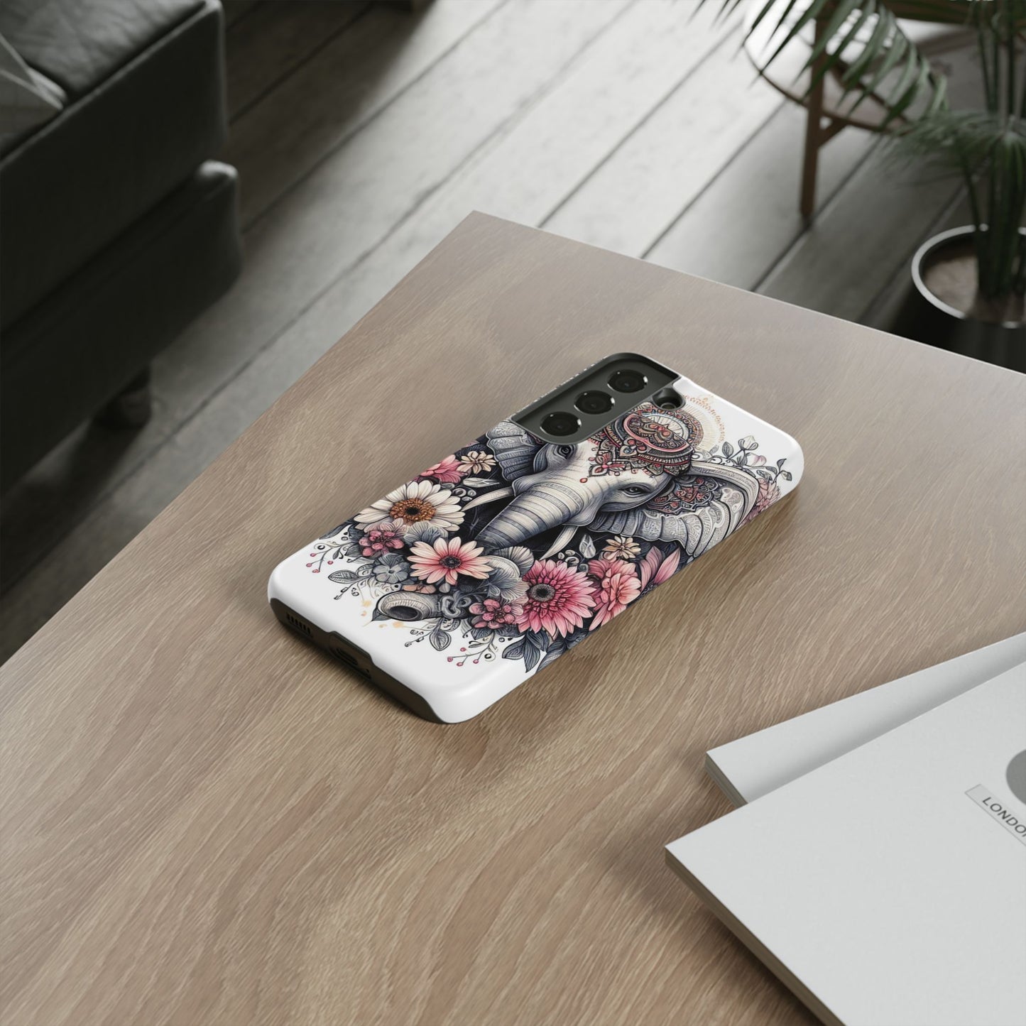 Royal Elephant Mandala Phone Case – Intricate Bohemian Floral Design