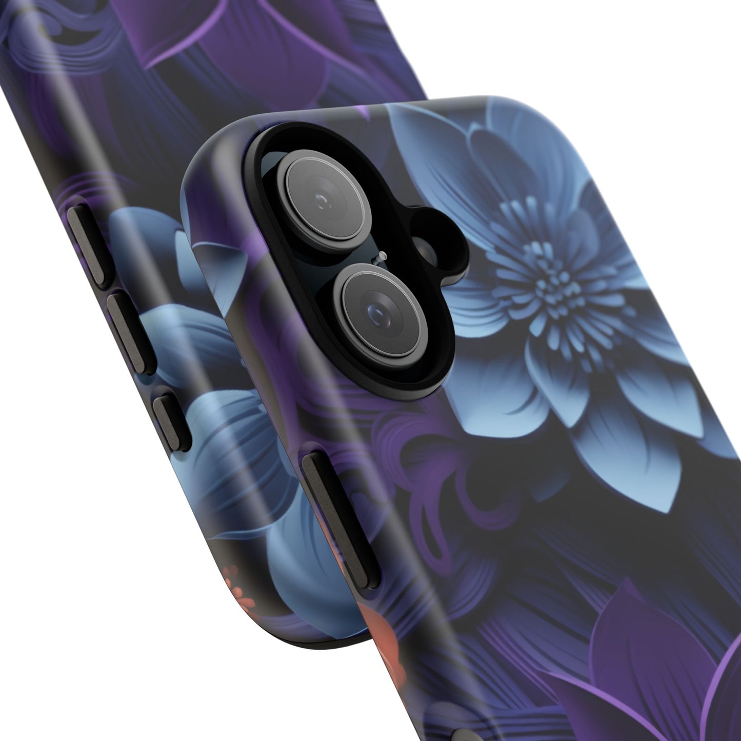 3D Floral Elegance Mobile Case – Midnight Blue & Purple Bloom
