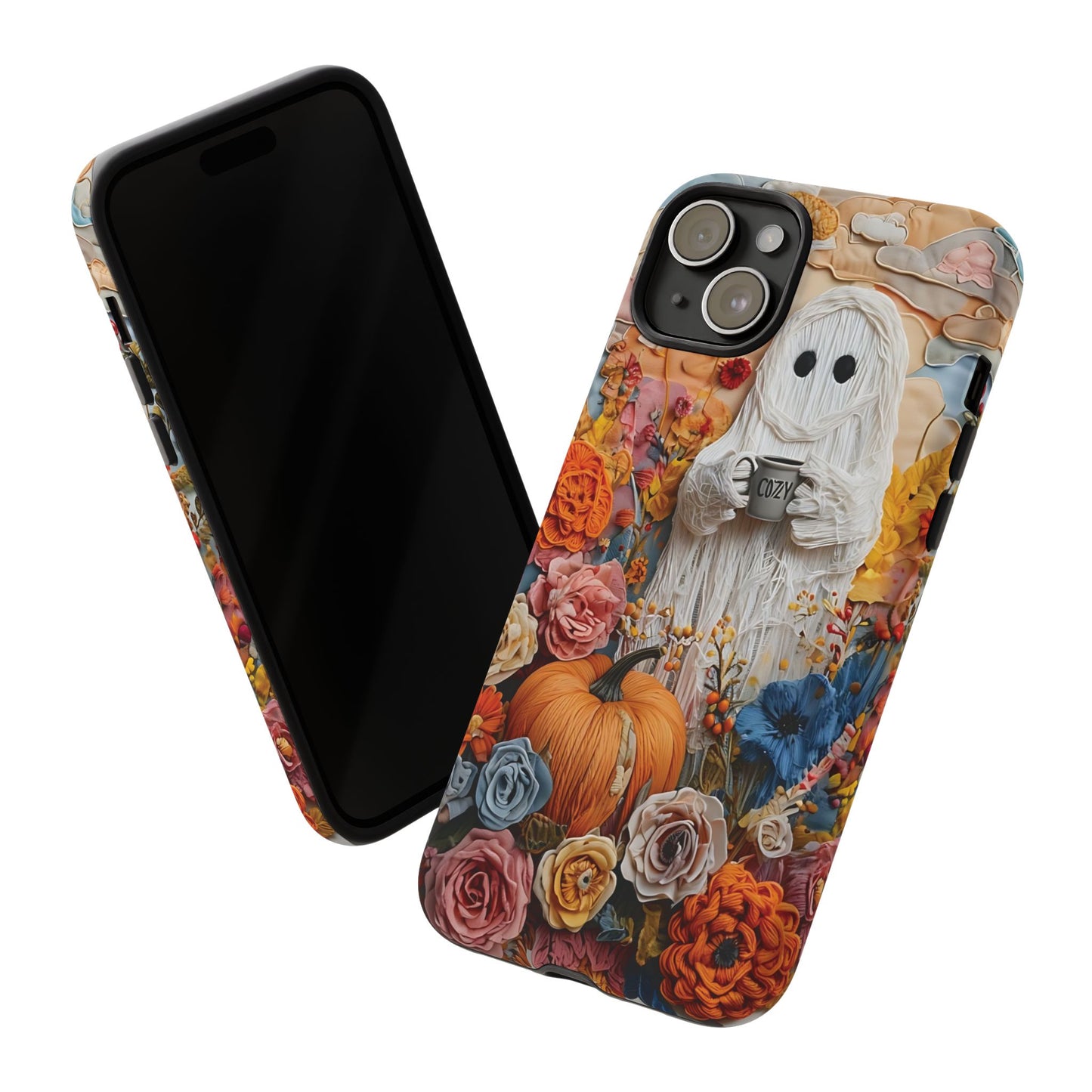 Colorful Whimsical Artwork of Ghost in Autumn Scene phone case design.