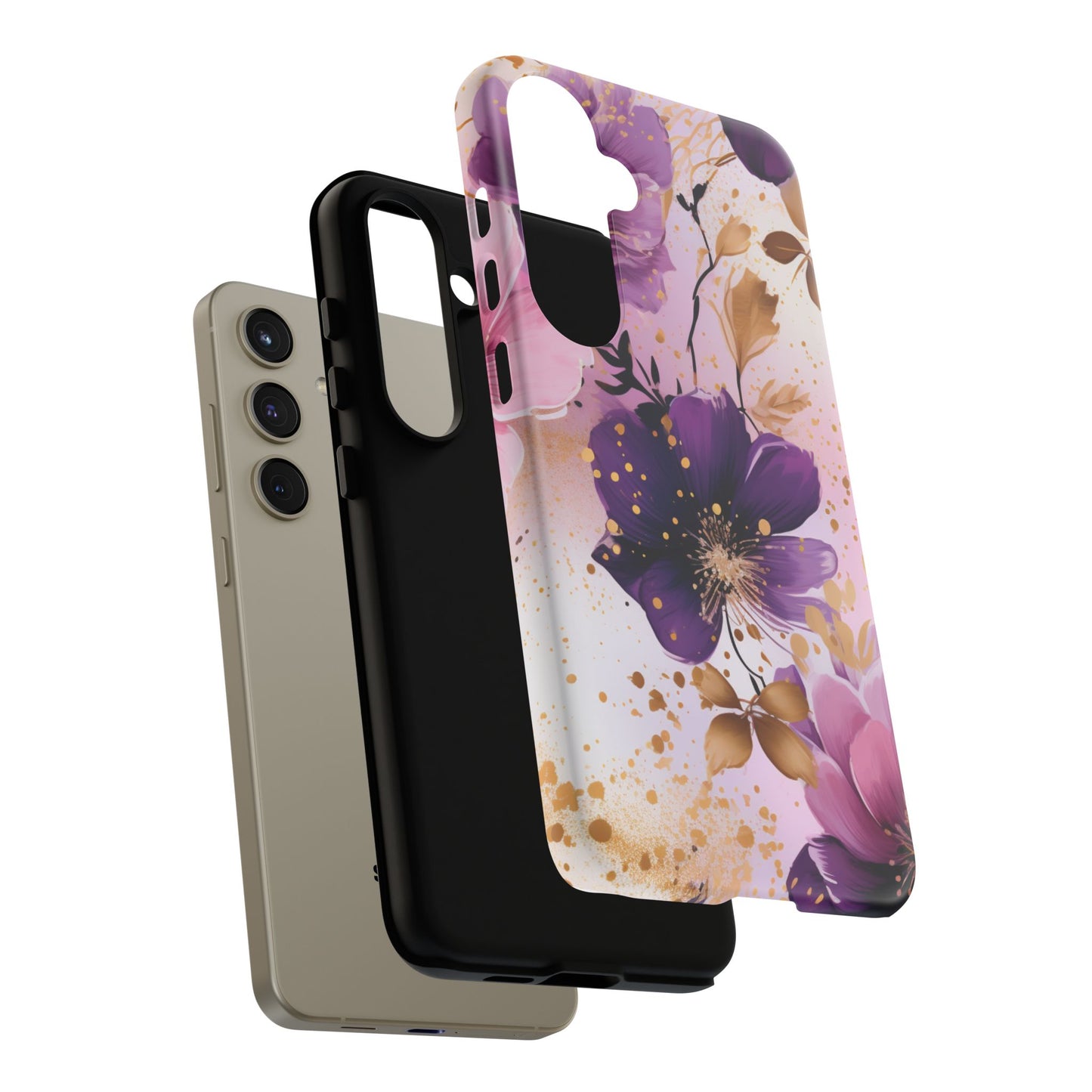 Luxury Purple & Gold Floral Aesthetic Mobile Case