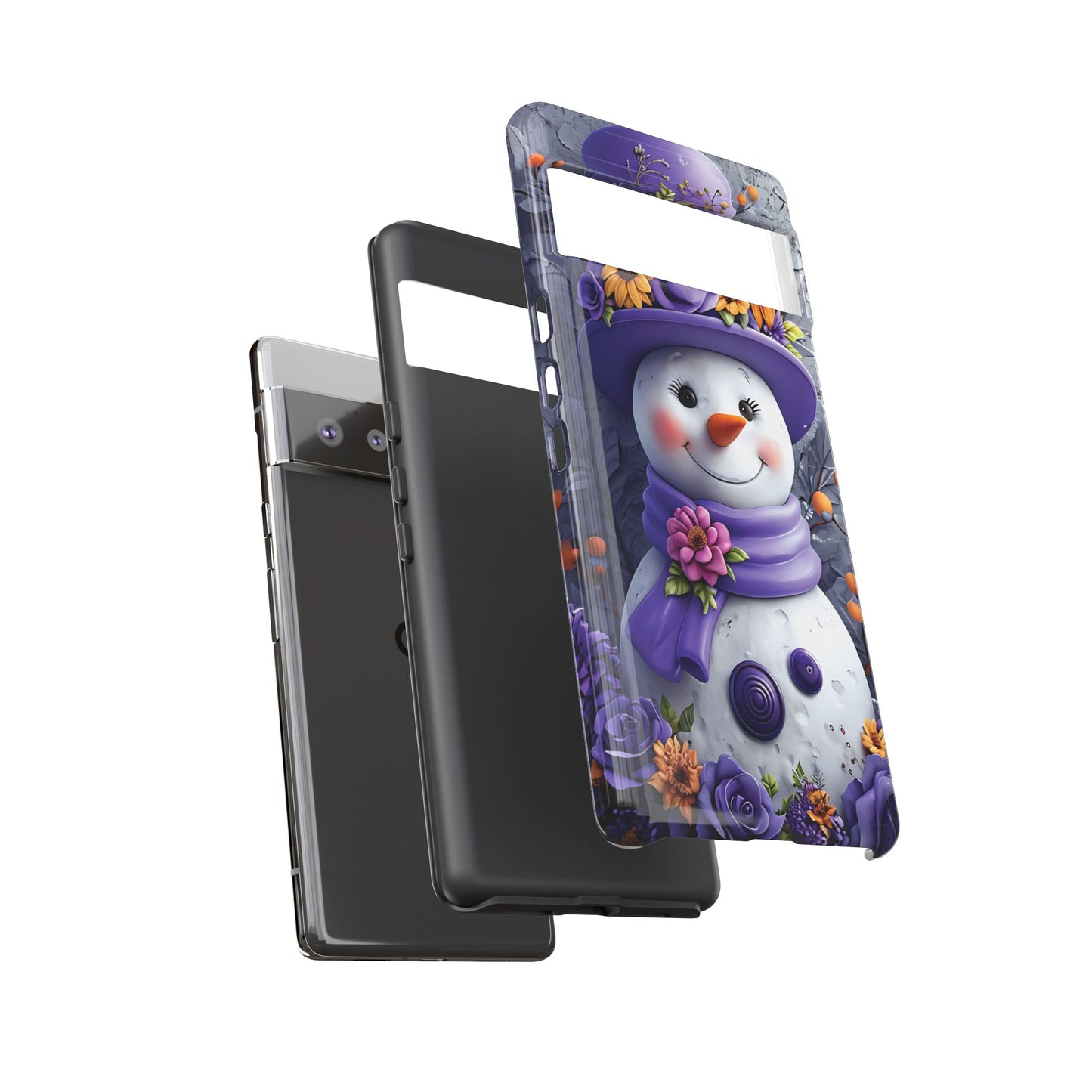 Cheerful Snowman With Colorful Floral Hat And Scarf phone case design