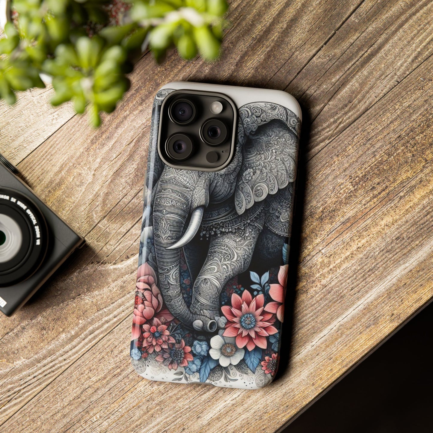 Mandala Elephant Mobile Cover – Elegant Black & White Floral Art