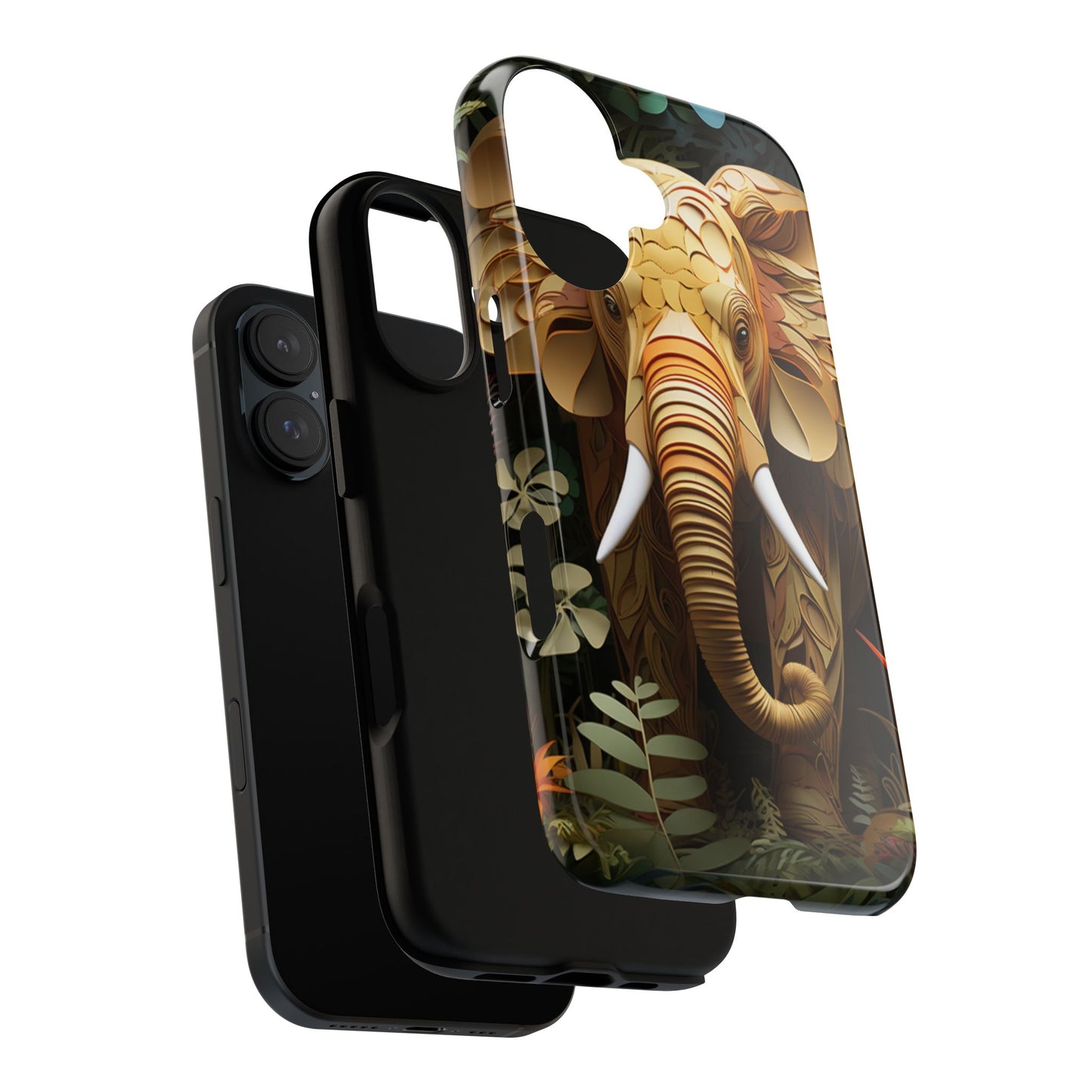 Golden Jungle Elephant Mobile Cover – Intricate Paper Art Design