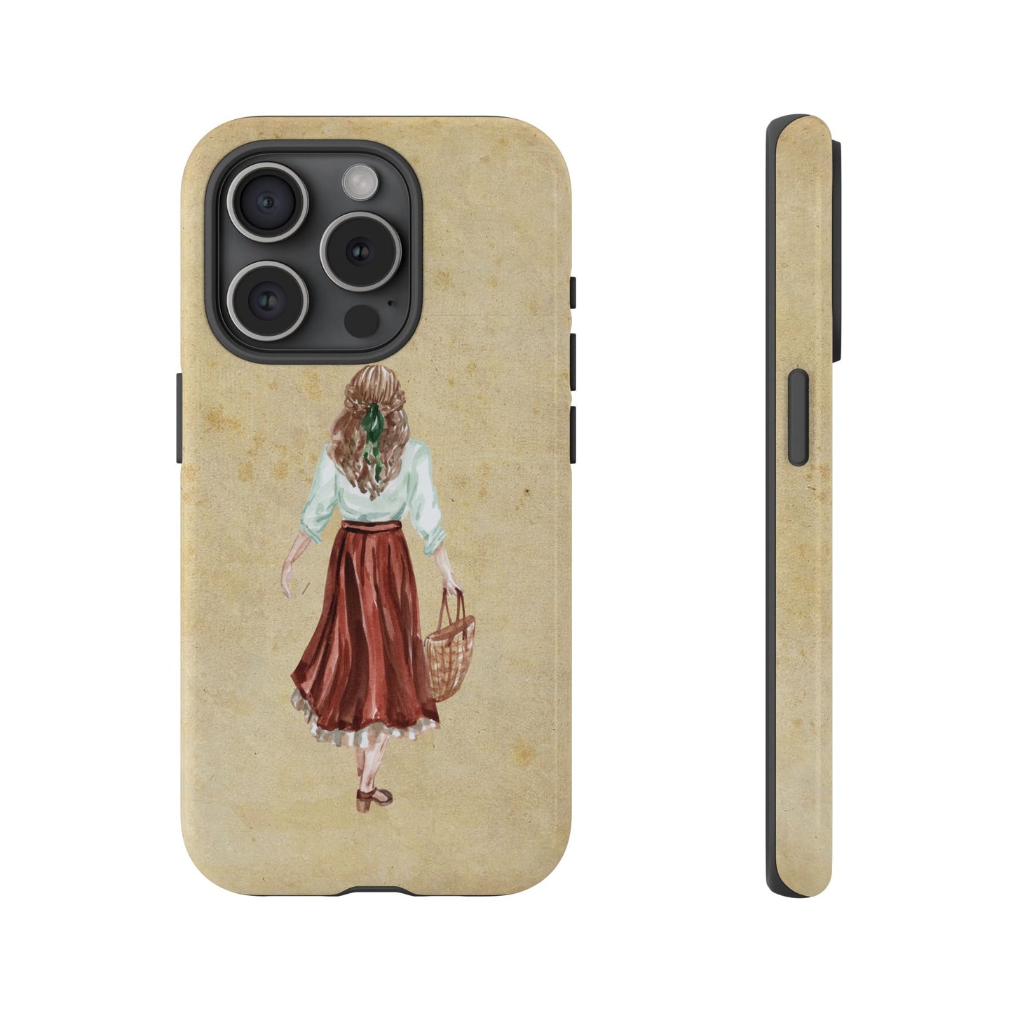 Minimal Vintage Girl with Bag Phone Case – Aesthetic Beige Design for iPhone, Samsung & Google Pixel