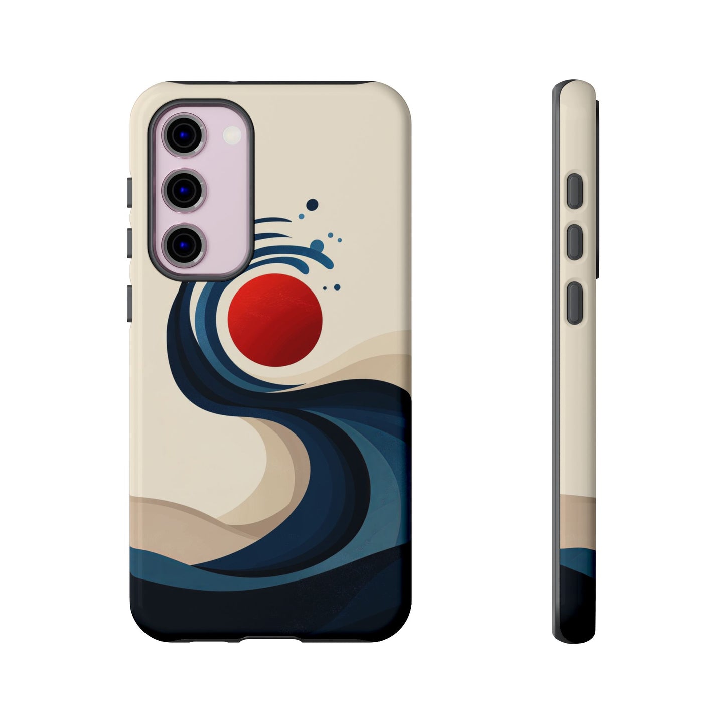 Red Sun Wave – Minimalist Abstract Ocean Case for iPhone, Google Pixel, Samsung