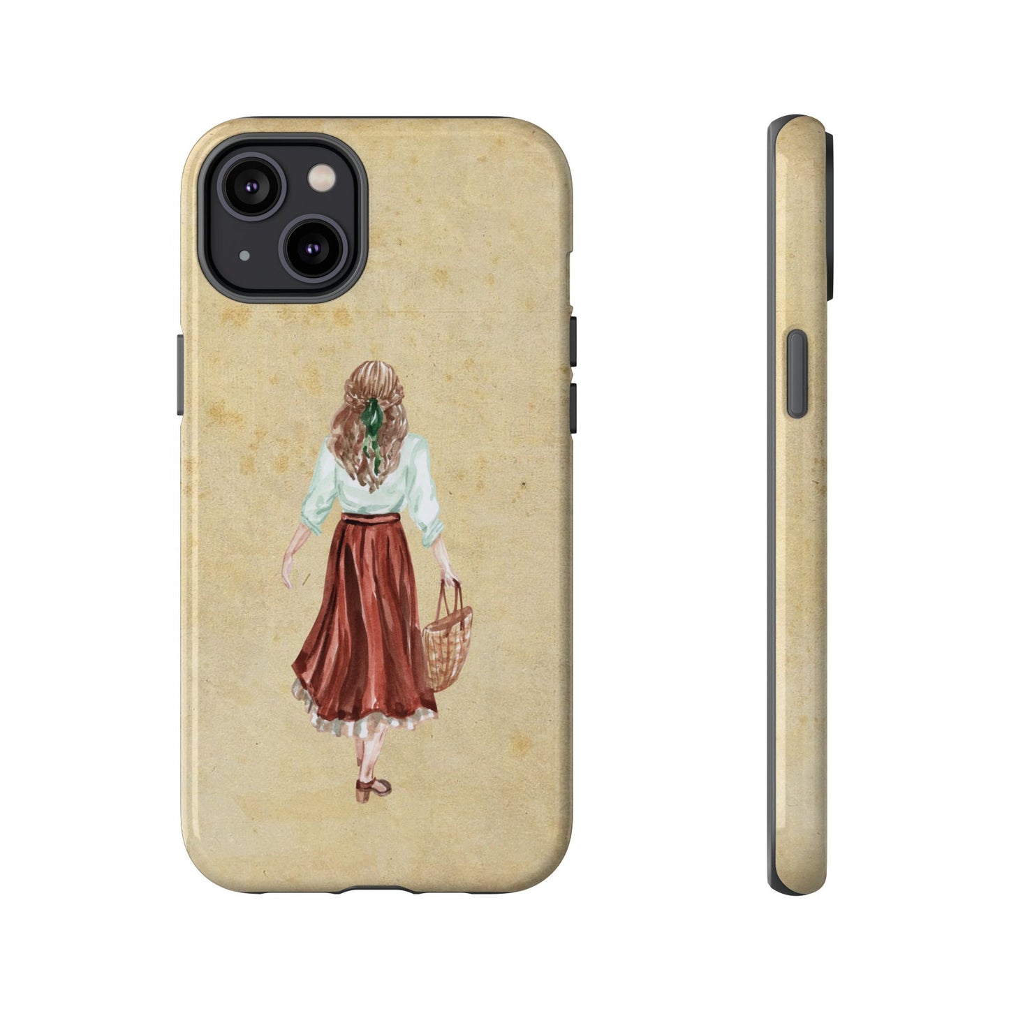 Minimal Vintage Girl with Bag Phone Case – Aesthetic Beige Design for iPhone, Samsung & Google Pixel