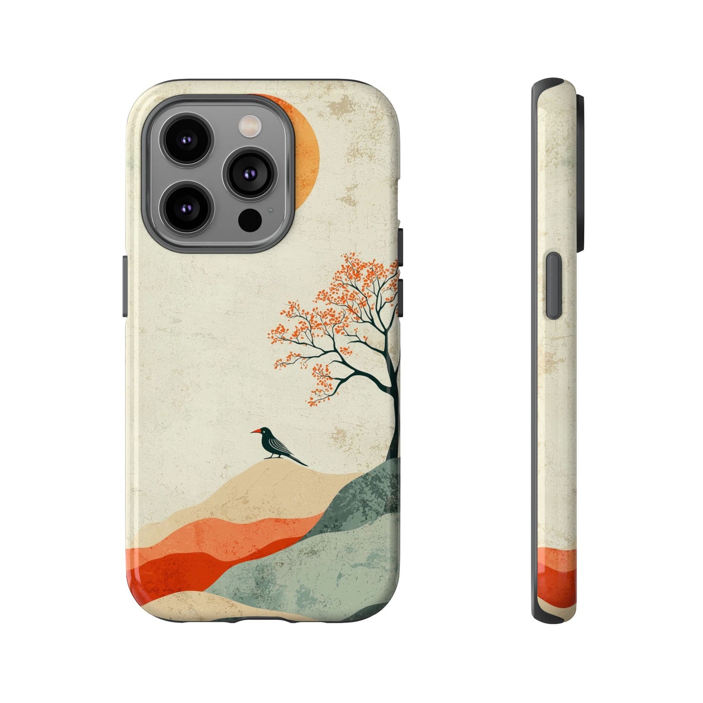 Crimson Solitude: A Minimalist Landscape Phone Case for iPhone, Samsung & Pixel