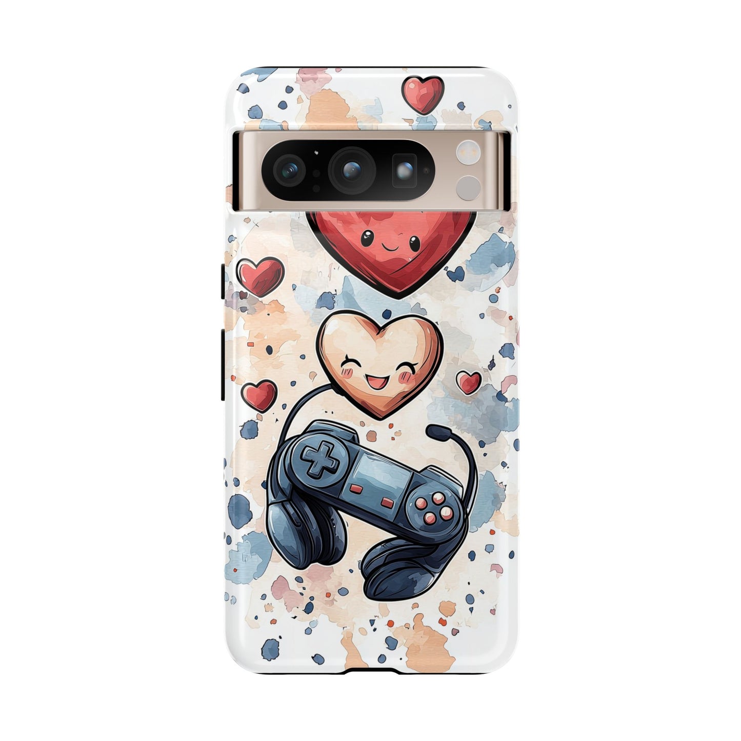 Gaming Love: Kawaii Hearts Anime Phone Case for iPhone, Samsung, Google Pixel