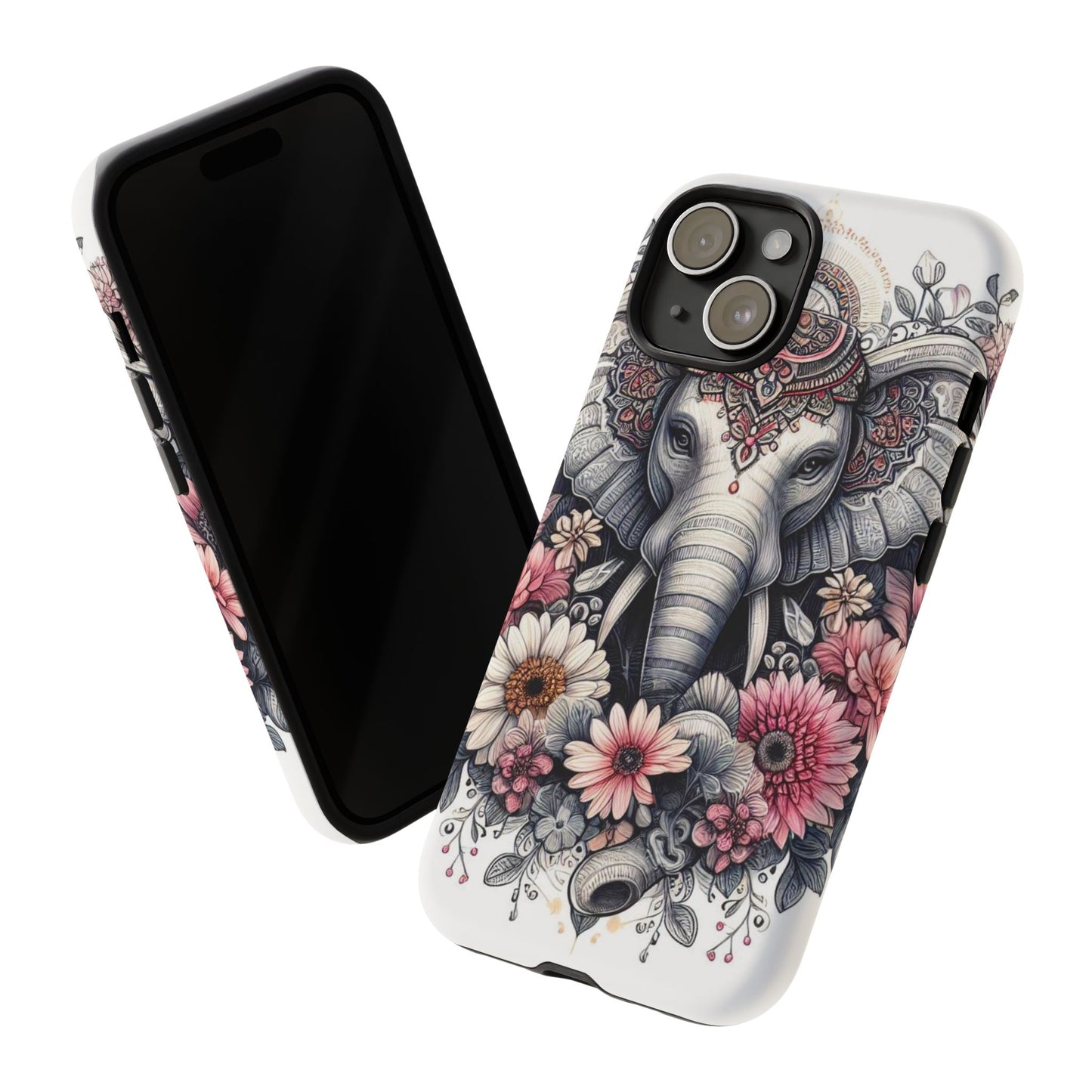 Royal Elephant Mandala Phone Case – Intricate Bohemian Floral Design