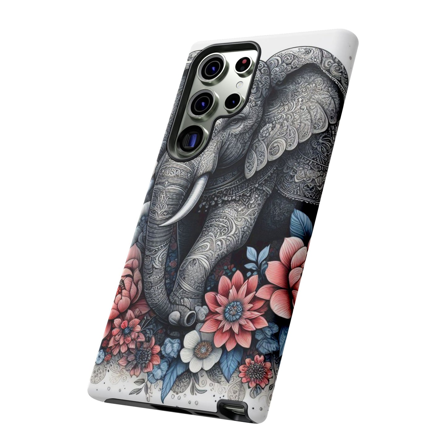Mandala Elephant Mobile Cover – Elegant Black & White Floral Art