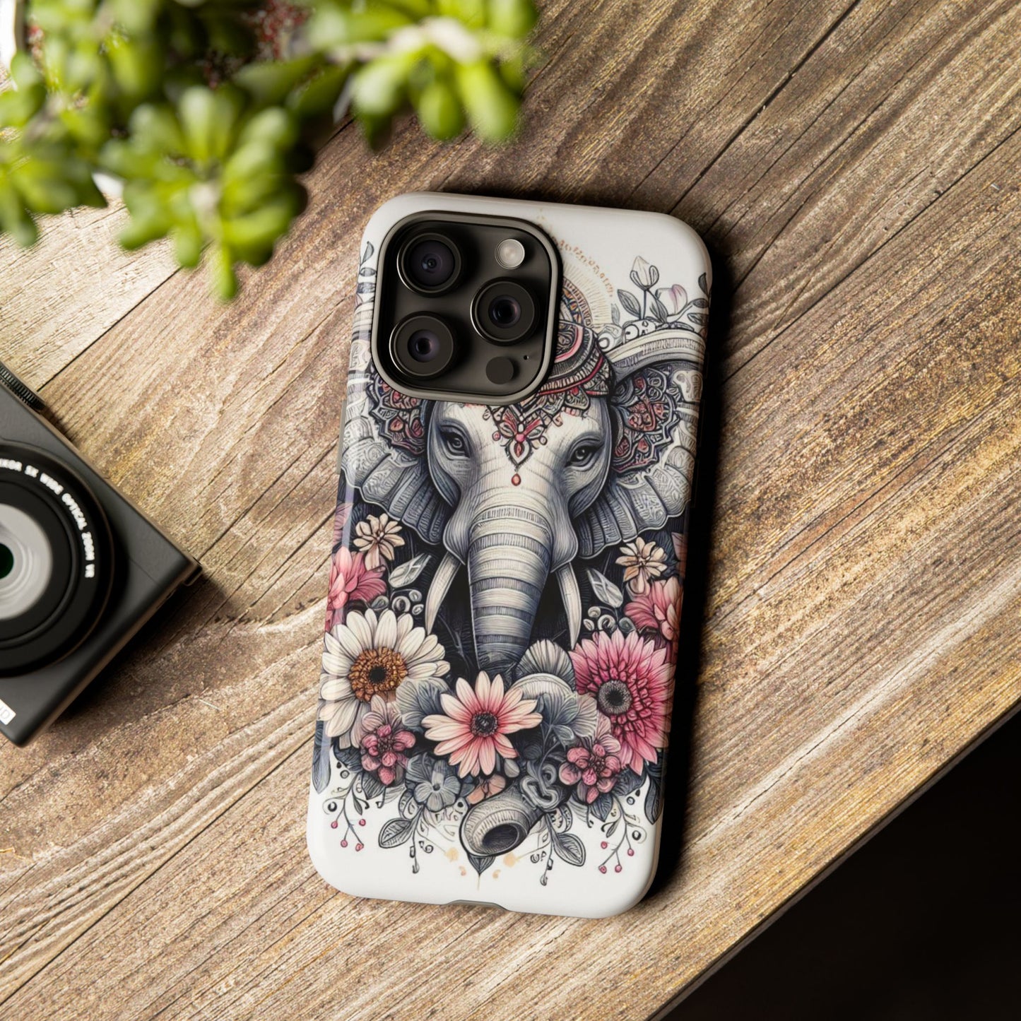 Royal Elephant Mandala Phone Case – Intricate Bohemian Floral Design