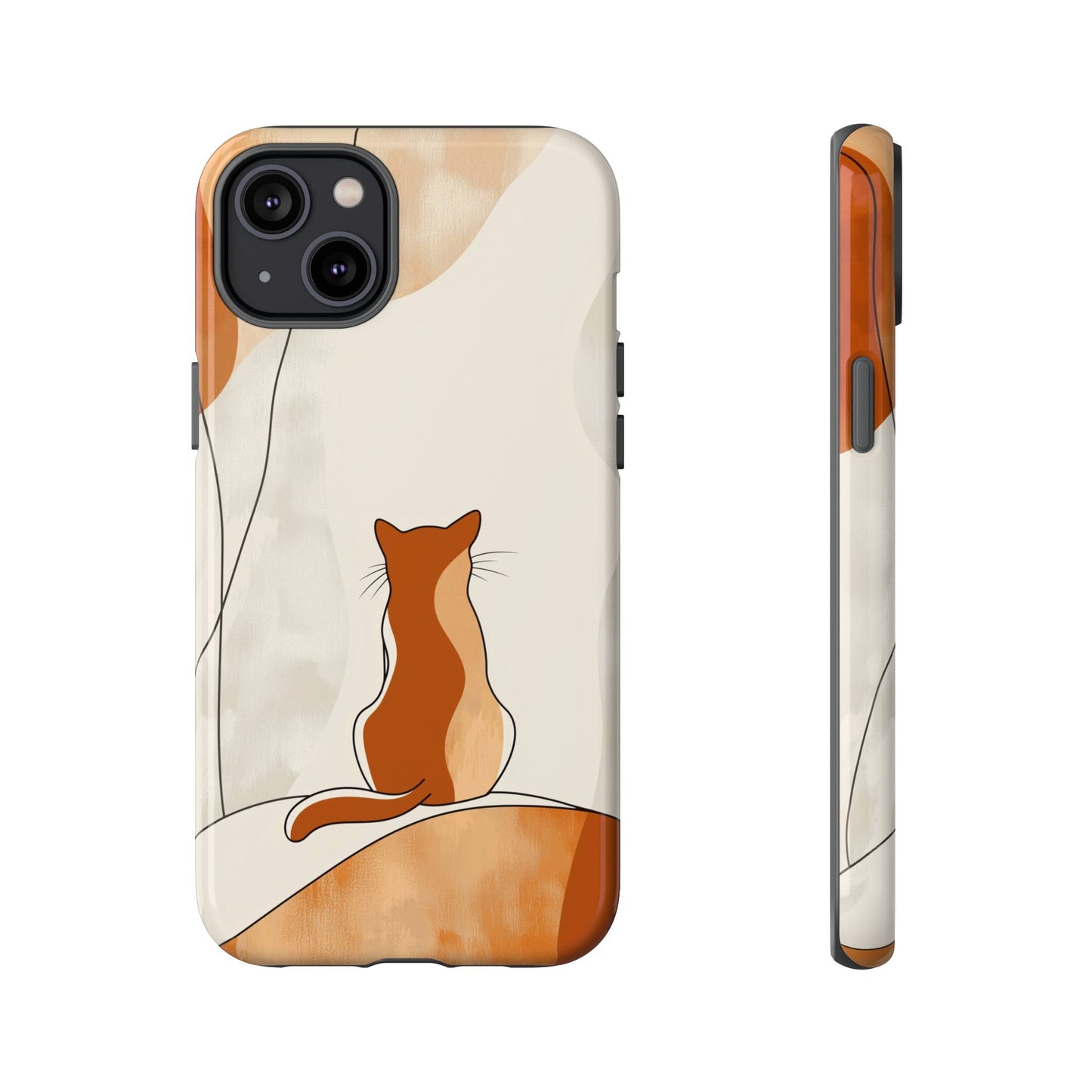 Contemplative Cat: Minimalist Sunset Phone Case for iPhone, Samsung & Pixel