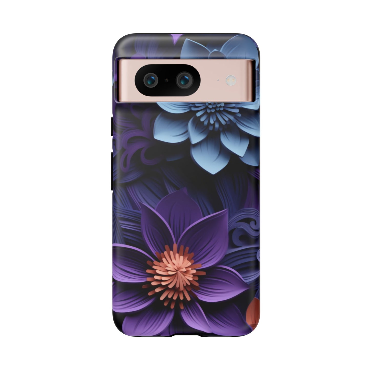 3D Floral Elegance Mobile Case – Midnight Blue & Purple Bloom