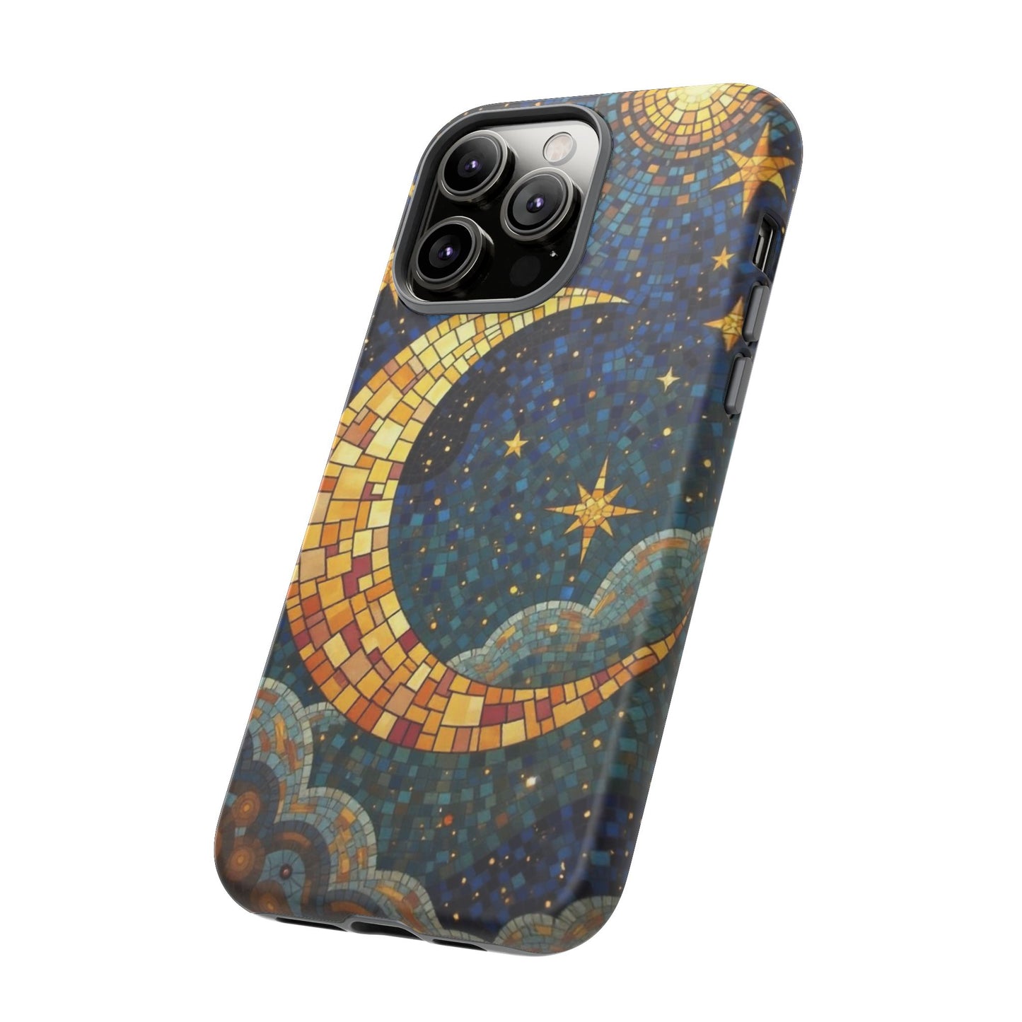 Golden Crescent: Mosaic Moon and Starry Night