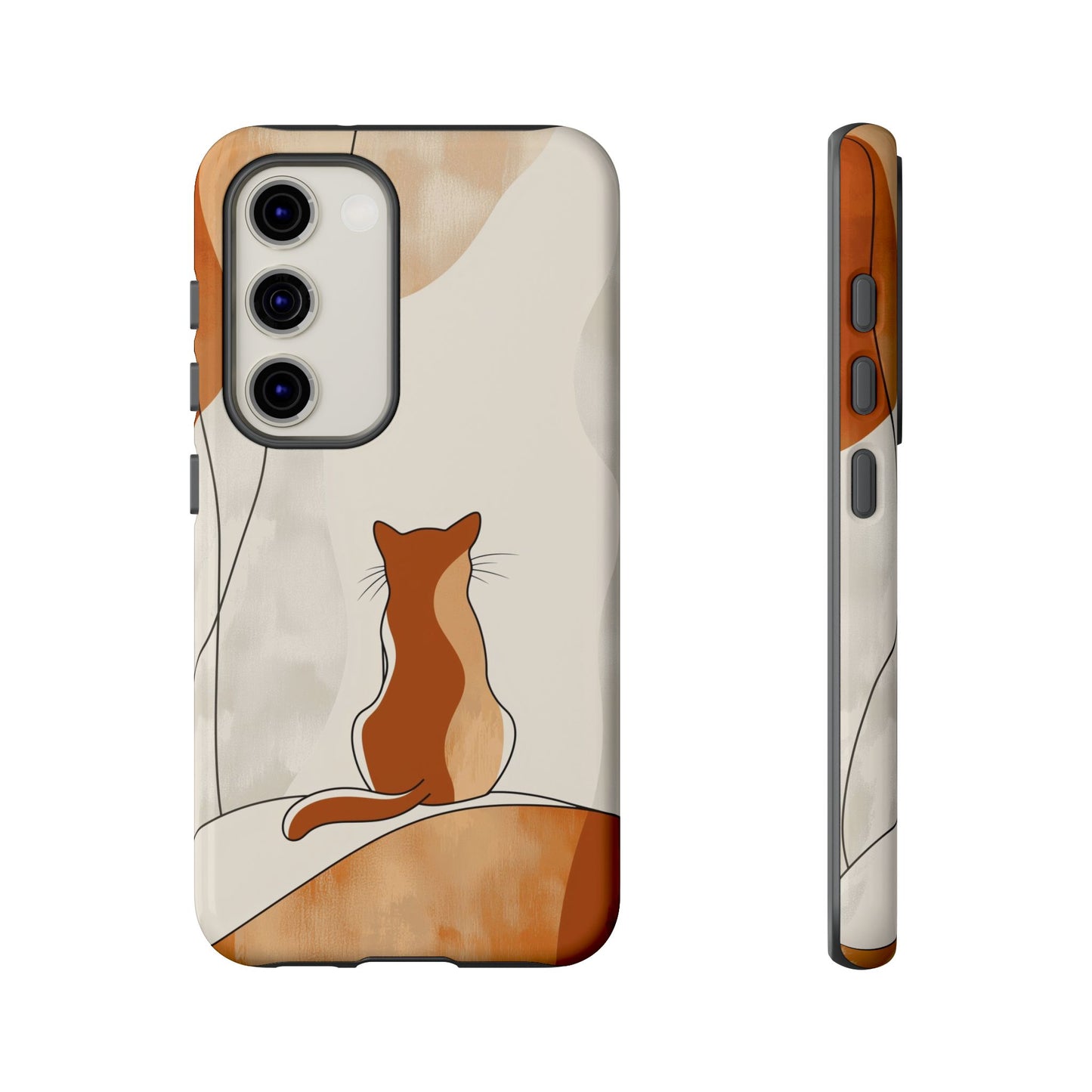 Contemplative Cat: Minimalist Sunset Phone Case for iPhone, Samsung & Pixel