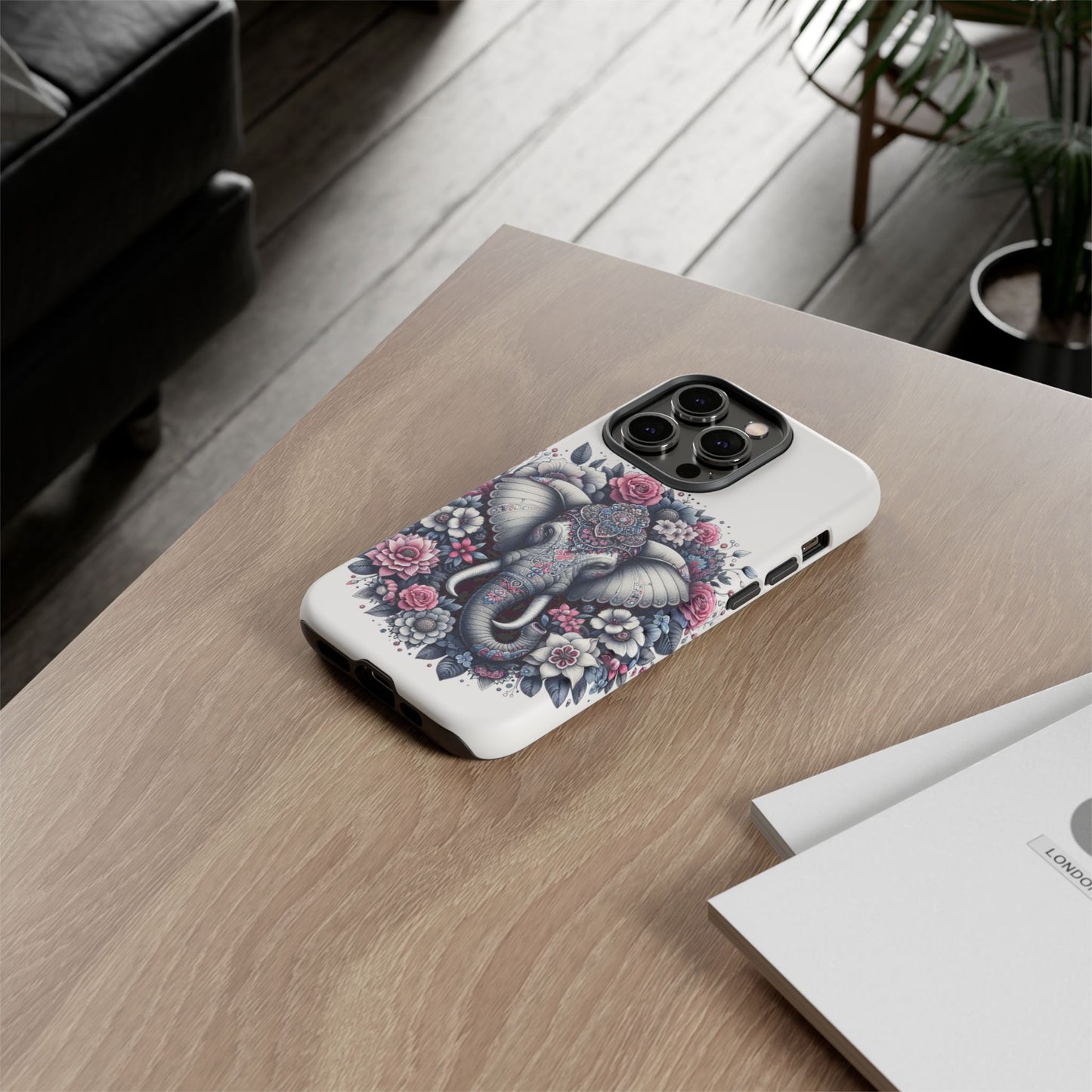 Ornate Floral Elephant Mobile Cover – Elegant Bohemian Art
