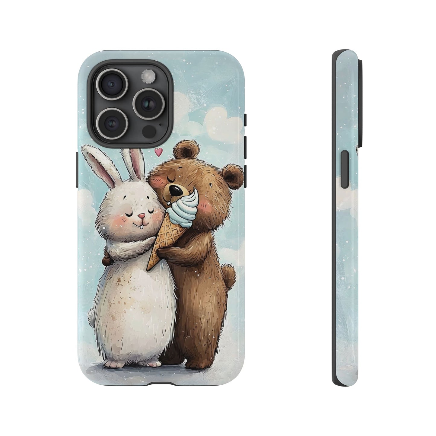 Cozy Bunny & Bear Ice Cream Love - Cute Anime Phone Case for iPhone, Samsung, Google Pixel