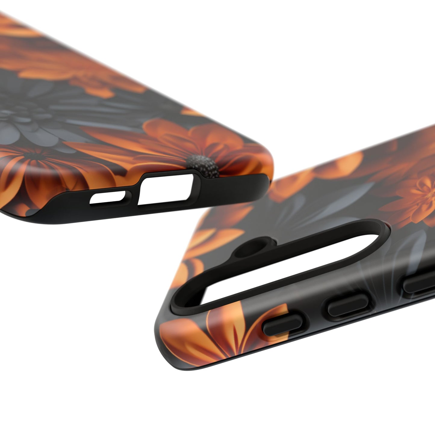 Orange & Black 3D Floral Mobile Case