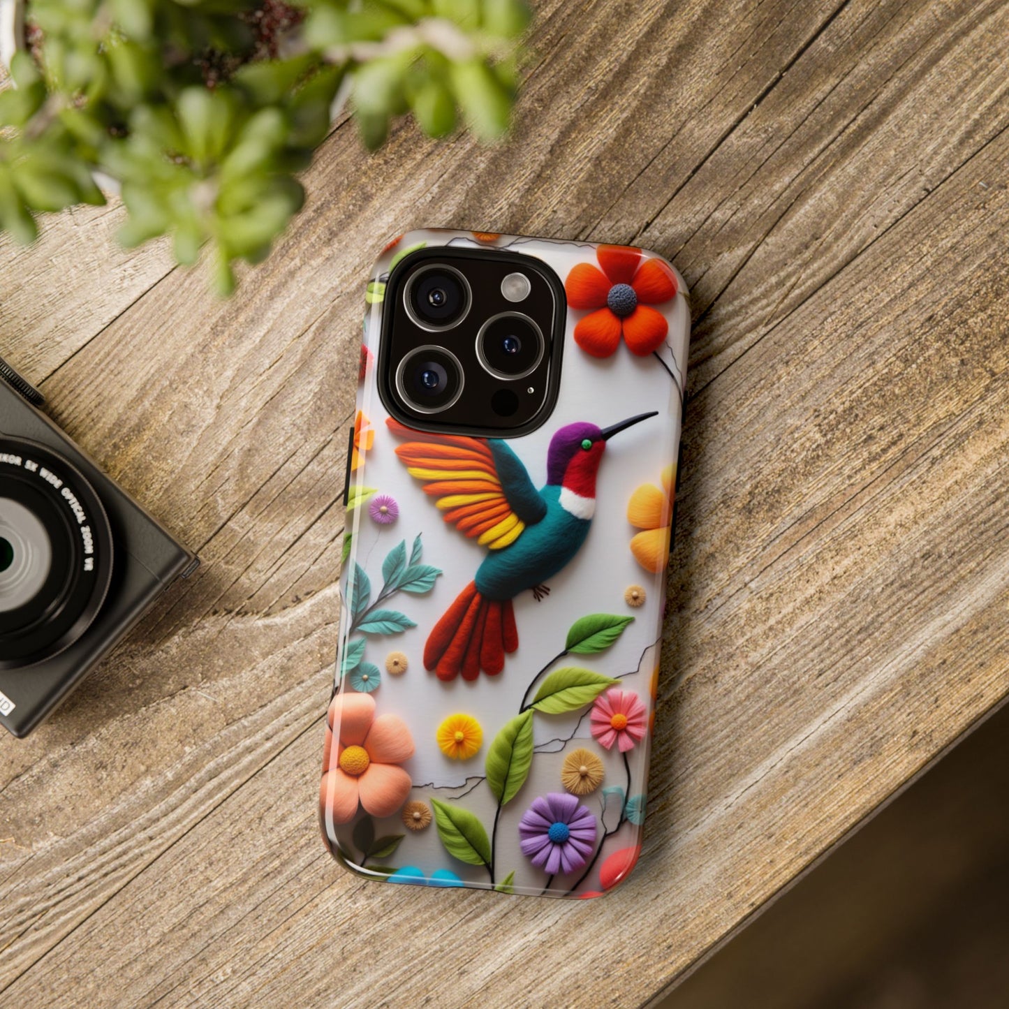 Embroidered Hummingbird with Floral Design | Nature's Elegant Stitch | iPhone 16 Pro