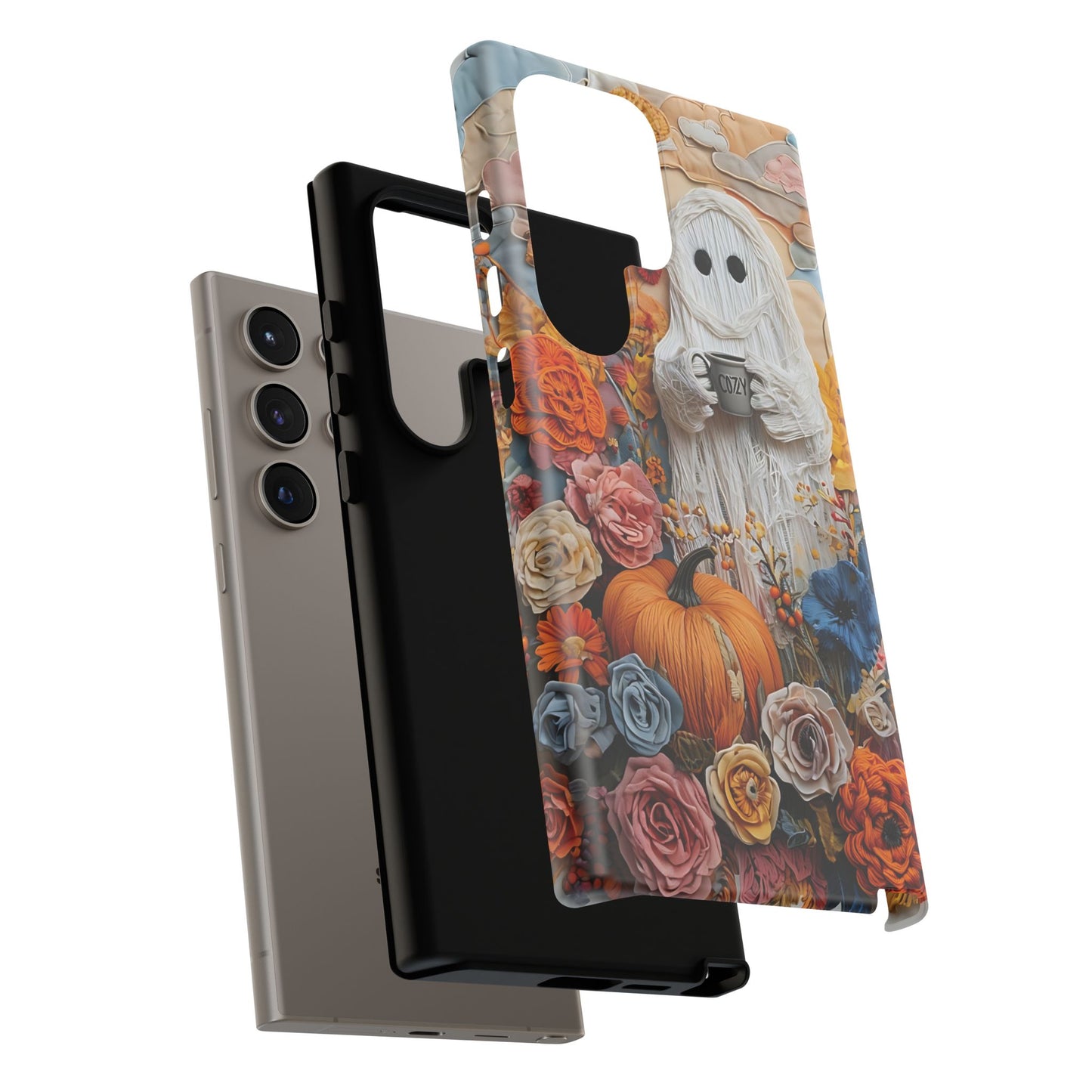 Colorful Whimsical Artwork of Ghost in Autumn Scene phone case design.