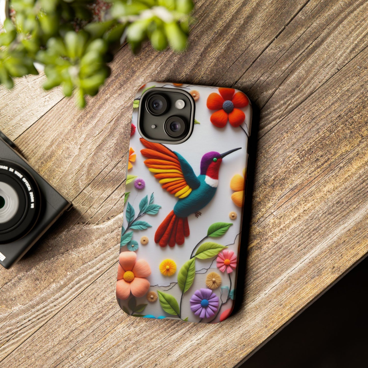 Embroidered Hummingbird with Floral Design | Nature's Elegant Stitch | iPhone 16 Pro