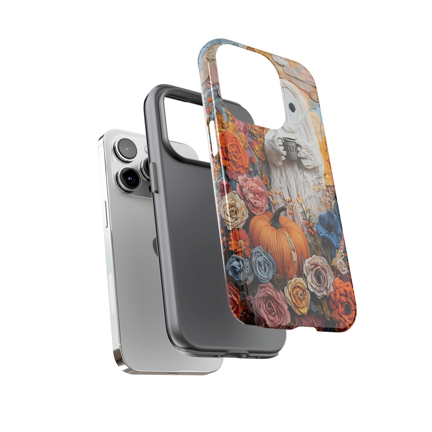 Colorful Whimsical Artwork of Ghost in Autumn Scene phone case design.