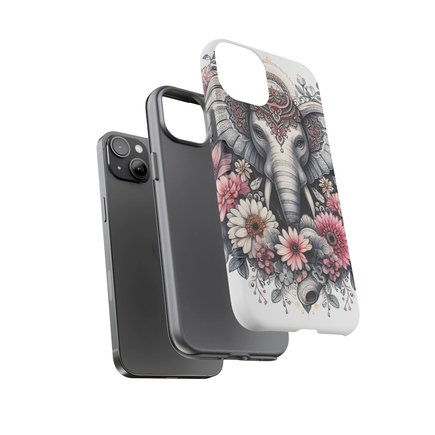 Royal Elephant Mandala Phone Case – Intricate Bohemian Floral Design