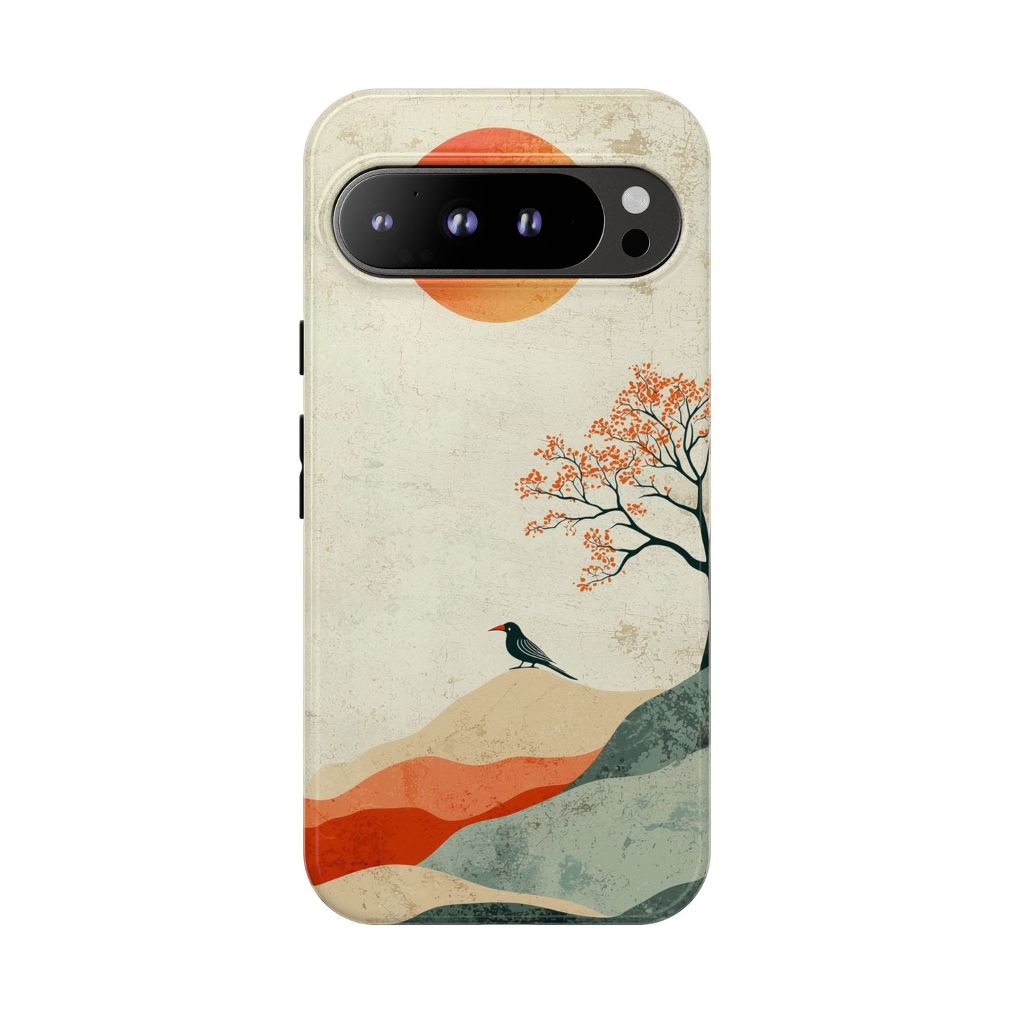 Crimson Solitude: A Minimalist Landscape Phone Case for iPhone, Samsung & Pixel